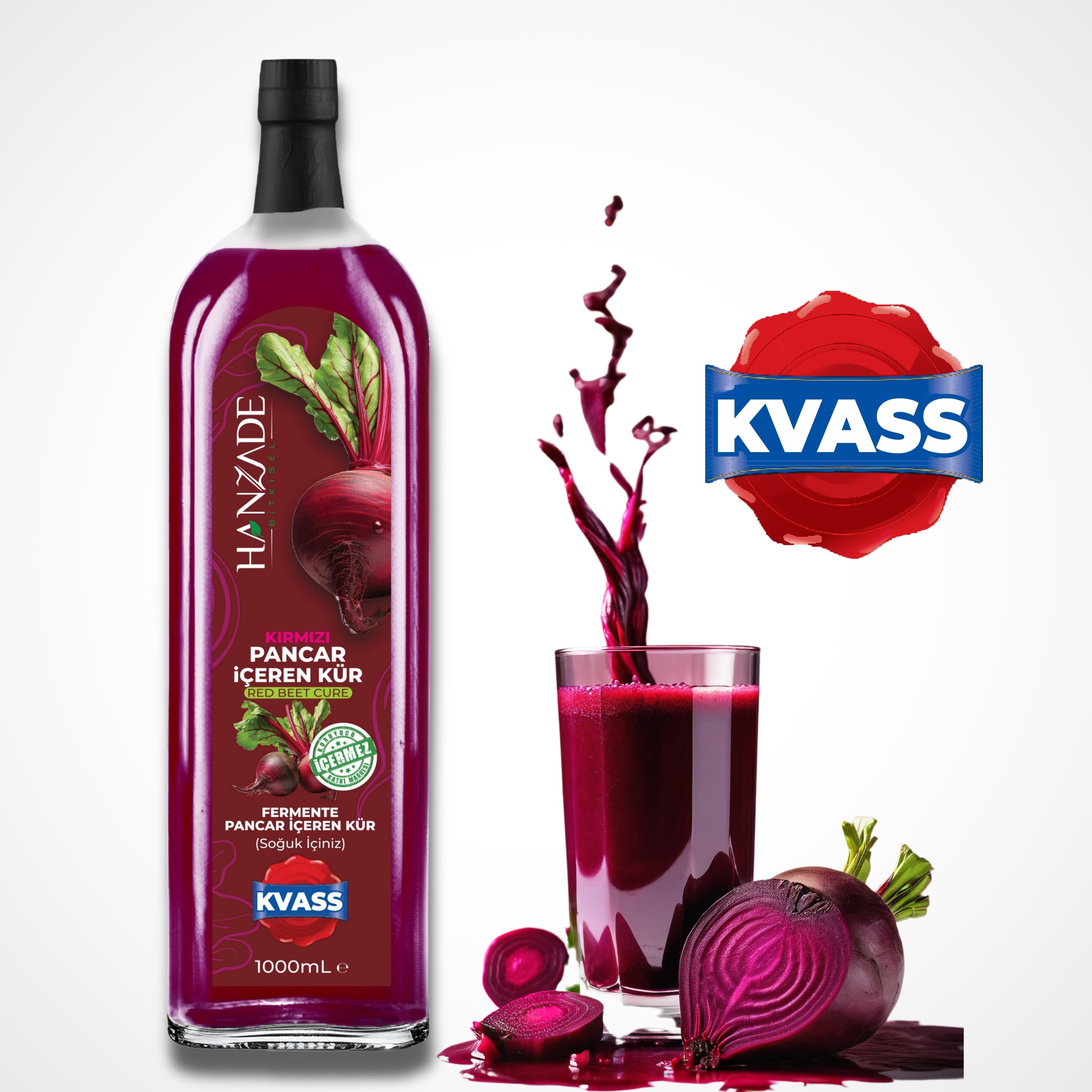 Hanzade Bitkisel Pancar Kvass Fermente Kırmızı Pancar İçeren Kür 1 Litre Cam Şişe