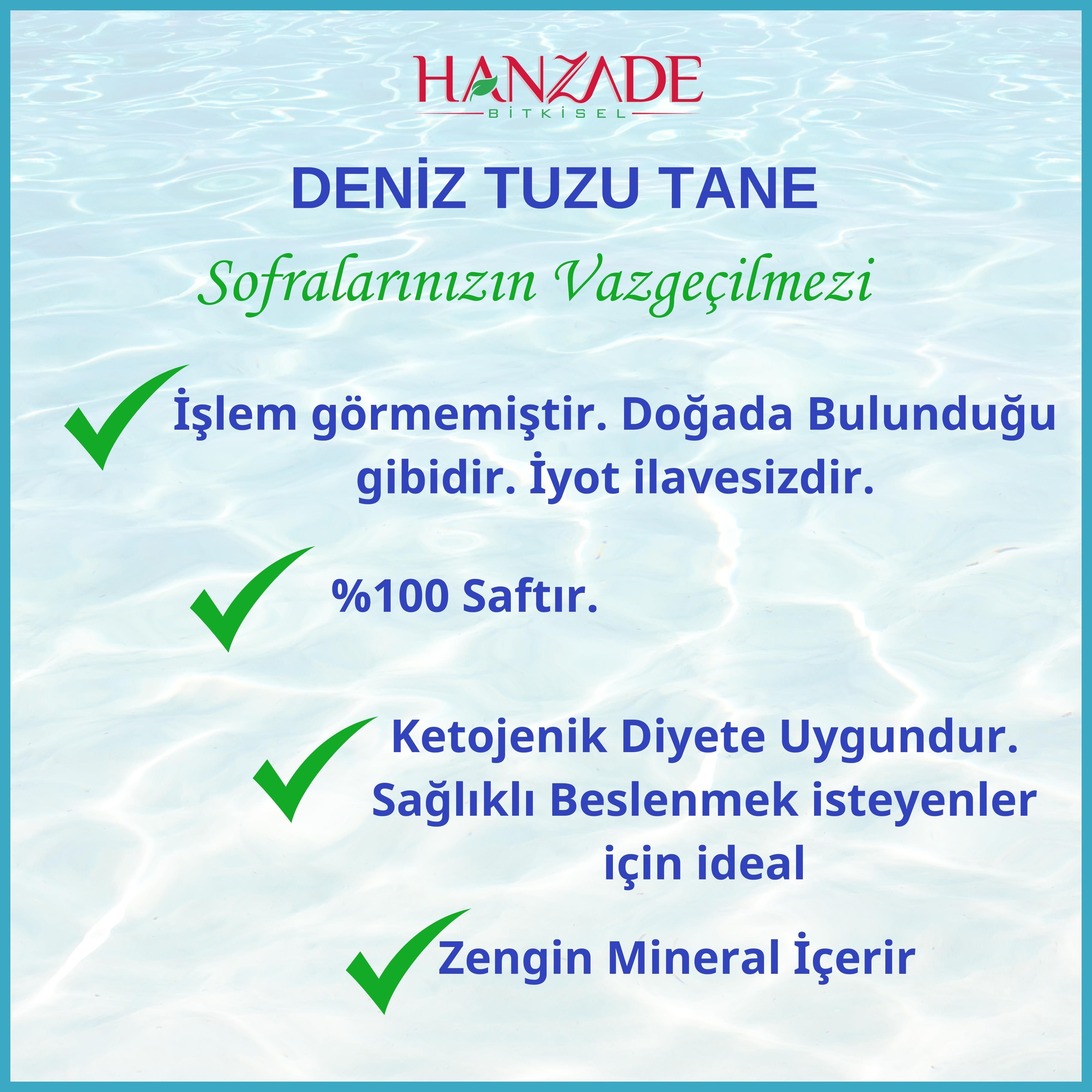Hanzade Bitkisel Saf Deniz Tuzu İyot İlavesiz 1 Kg