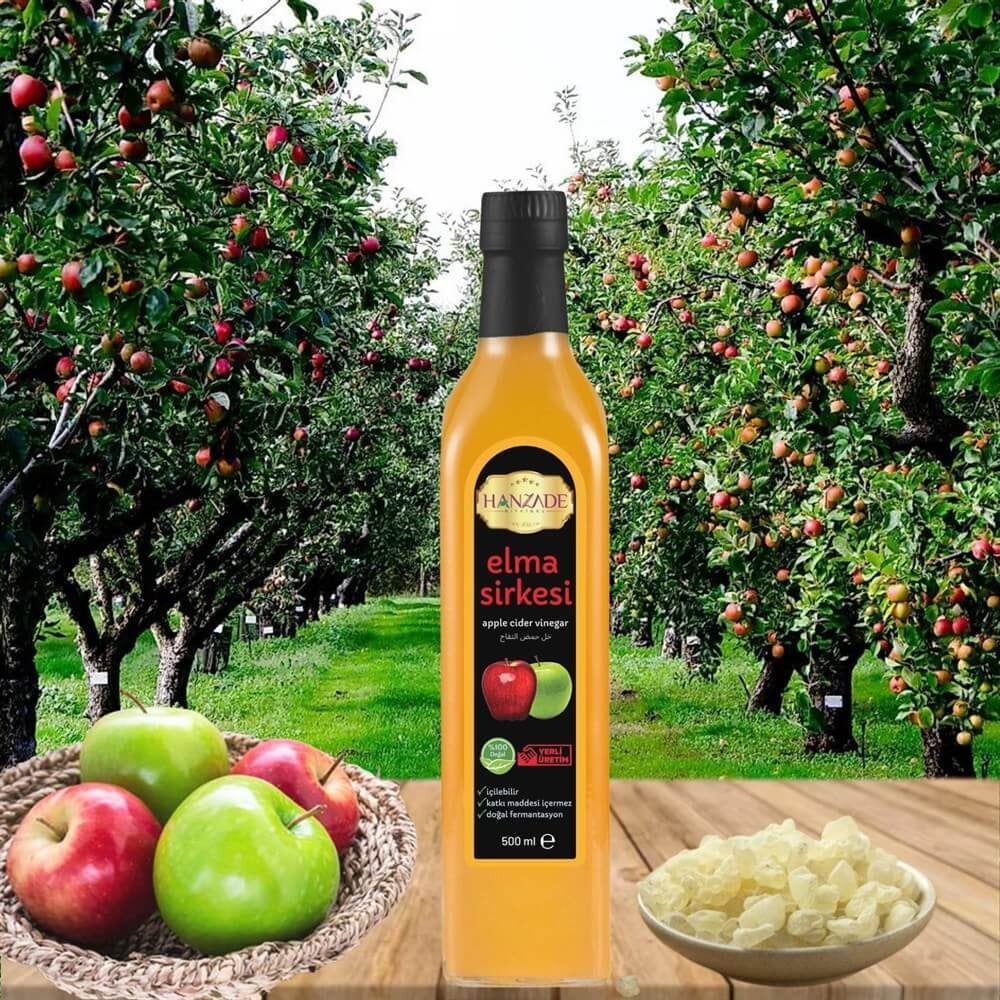 Hanzade Bitkisel Sandaloz Sakızlı Elma + Sarımsaklı Limon Sirkesi 500 Ml 2'li Set Doğal Fermante Içilebilir Katkısız