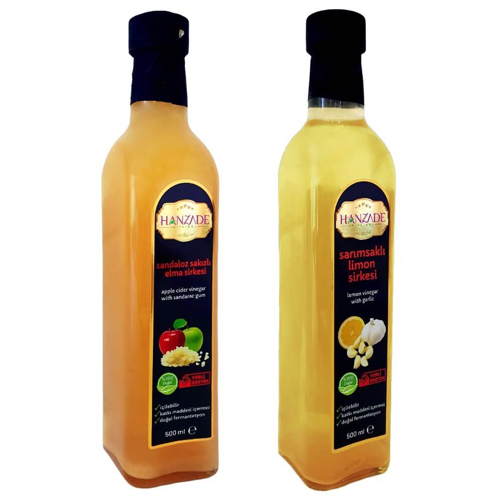 Hanzade Bitkisel Sandaloz Sakızlı Elma + Sarımsaklı Limon Sirkesi 500 Ml 2'li Set Doğal Fermante Içilebilir Katkısız