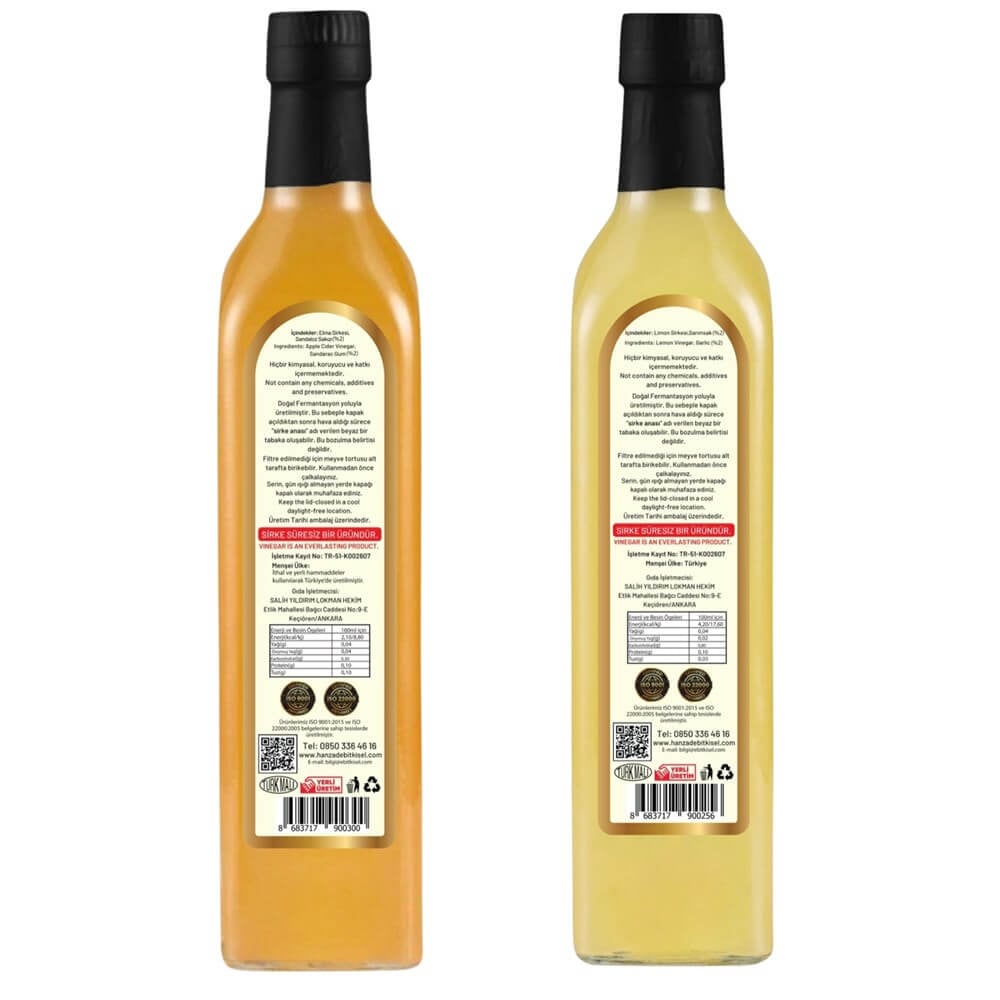 Hanzade Bitkisel Sandaloz Sakızlı Elma + Sarımsaklı Limon Sirkesi 500 Ml 2'li Set Doğal Fermante Içilebilir Katkısız
