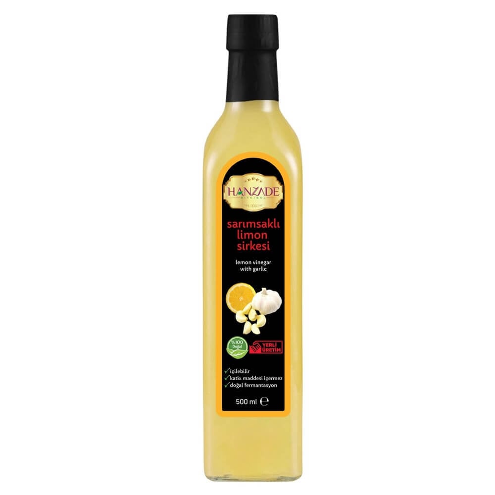 Hanzade Bitkisel Sarımsaklı Limon Sirkesi 500 Ml Doğal Fermantasyon Içilebilir Katkısız Cam Şişe