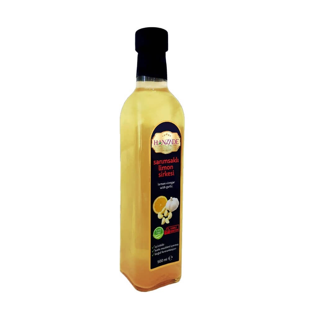 Hanzade Bitkisel Sarımsaklı Limon Sirkesi 500 Ml Doğal Fermantasyon Içilebilir Katkısız Cam Şişe