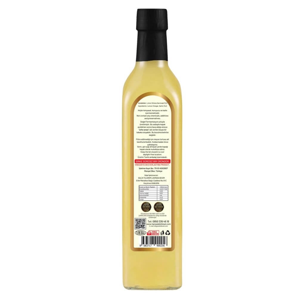 Hanzade Bitkisel Sarımsaklı Limon Sirkesi 500 Ml Doğal Fermantasyon Içilebilir Katkısız Cam Şişe