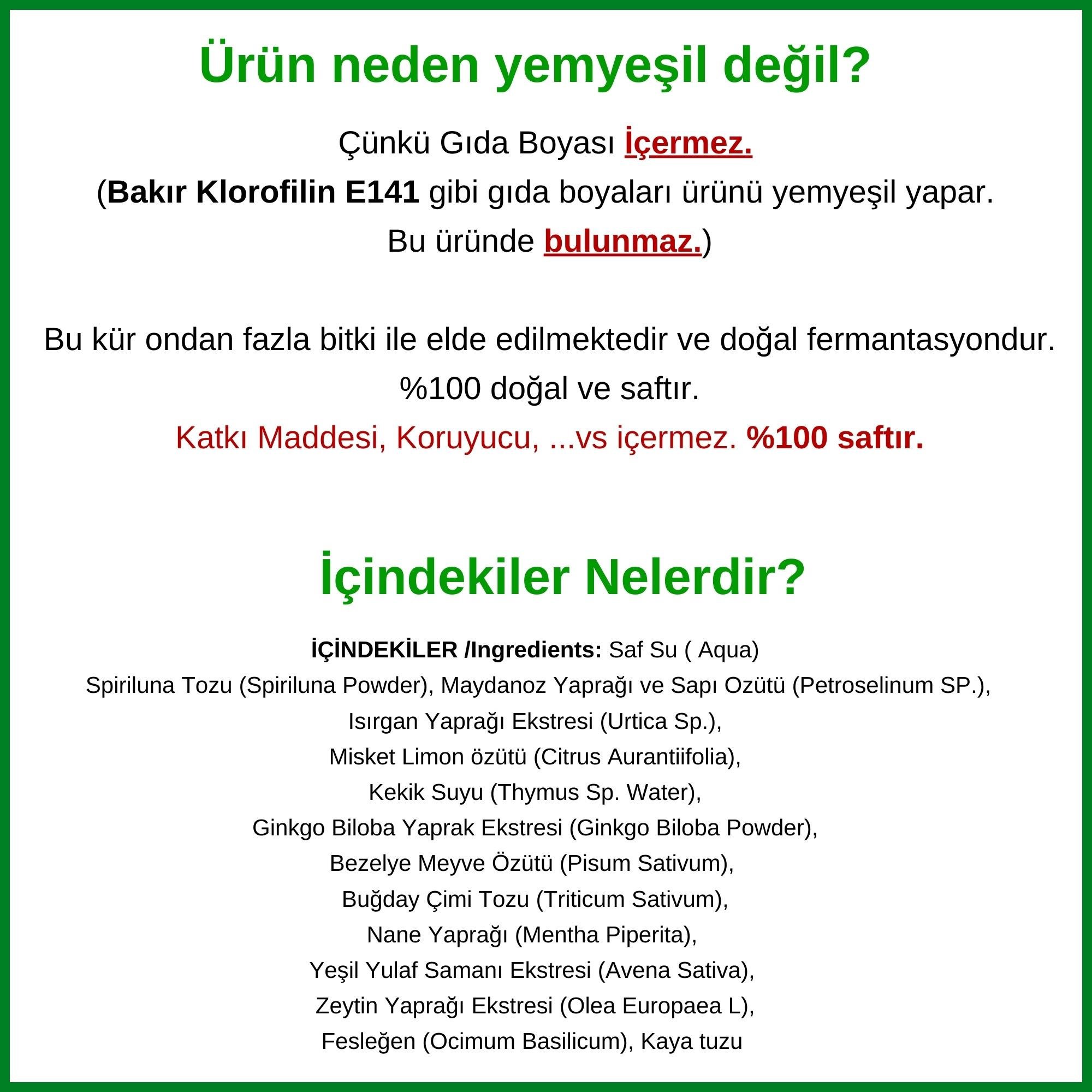 Hanzade Bitkisel Sıvı Klorofil Kürü Buğday Çimi İlaveli Bitki Ekstraktları 500 ML Cam Şişe