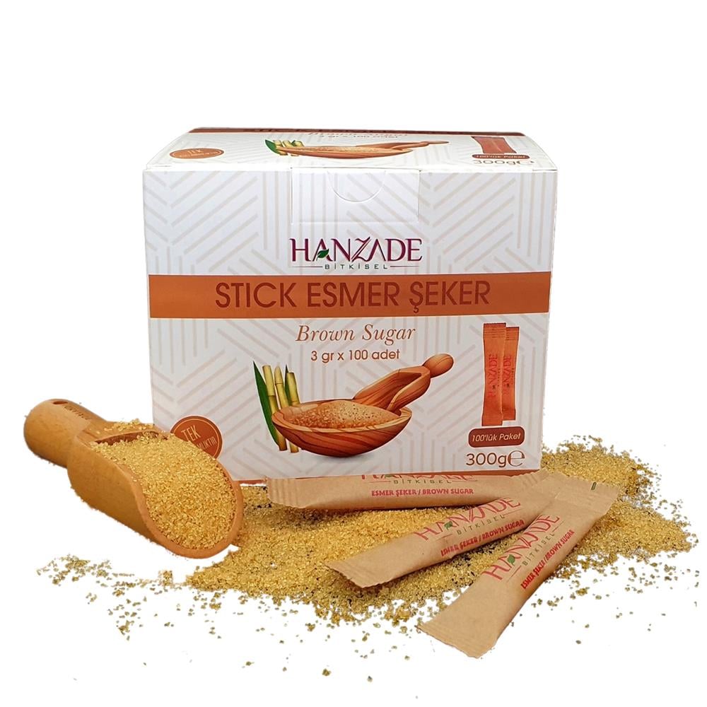 Hanzade Bitkisel  Stick Kahverengi Esmer Şeker 100 Sticks 300 Gr