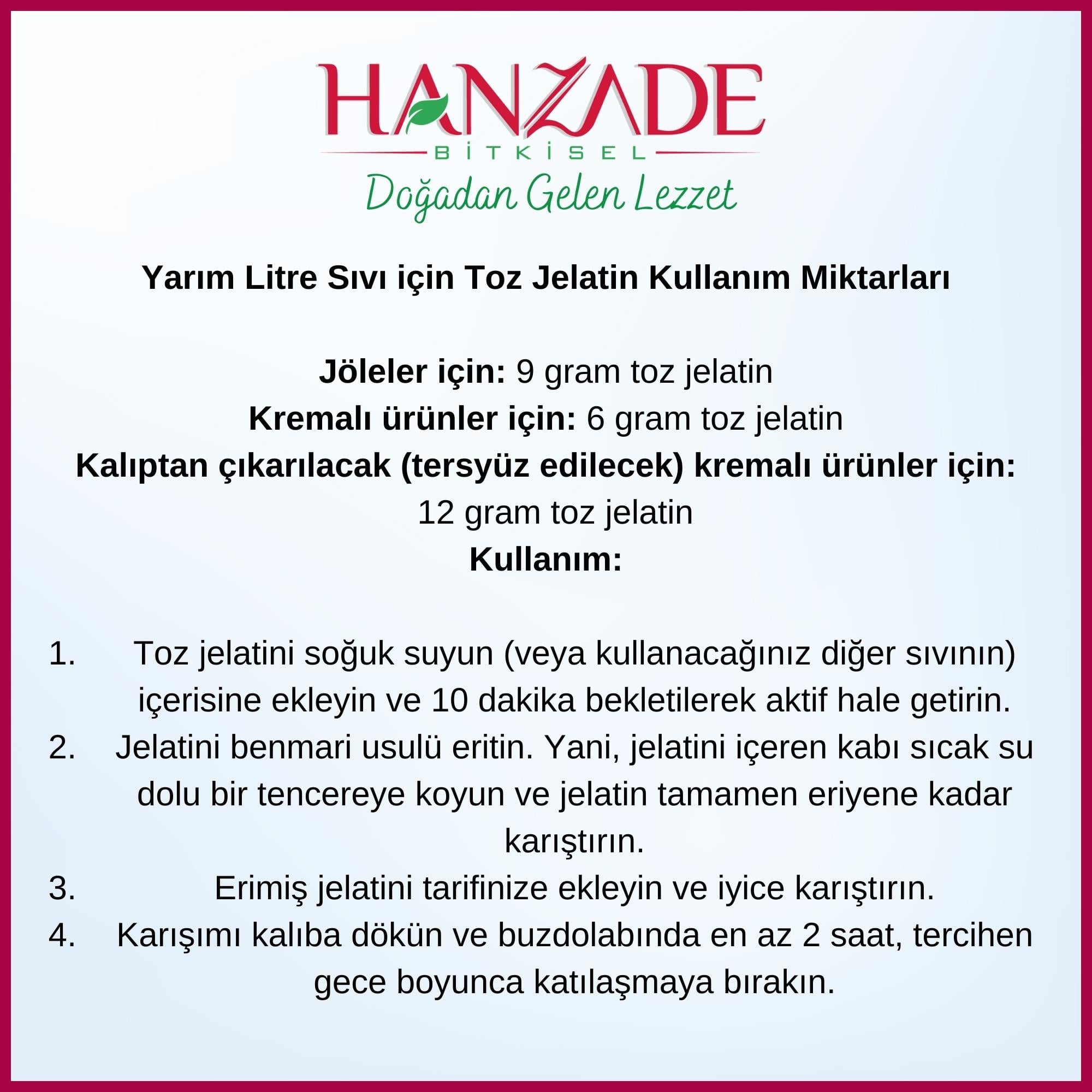 Hanzade Bitkisel Toz Jelatin %100 Saf Sığır Jelatini 240 Bloom