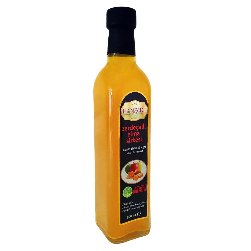 Hanzade Bitkisel Zerdeçallı Elma Sirkesi 500 Ml Doğal Fermantasyon Içilebilir Katkısız Cam Şişe