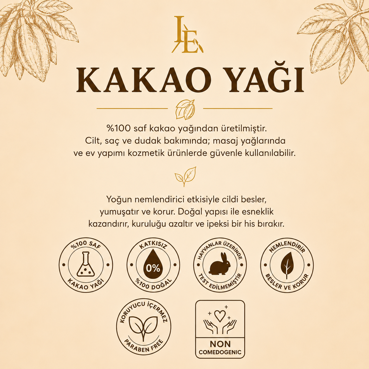 Luxelure Kakao Yağı %100 Saf Soğuk Pres 114 g (3 x 38 g) | Gıda ve Kozmetik Kullanımına Uygun Kare Form