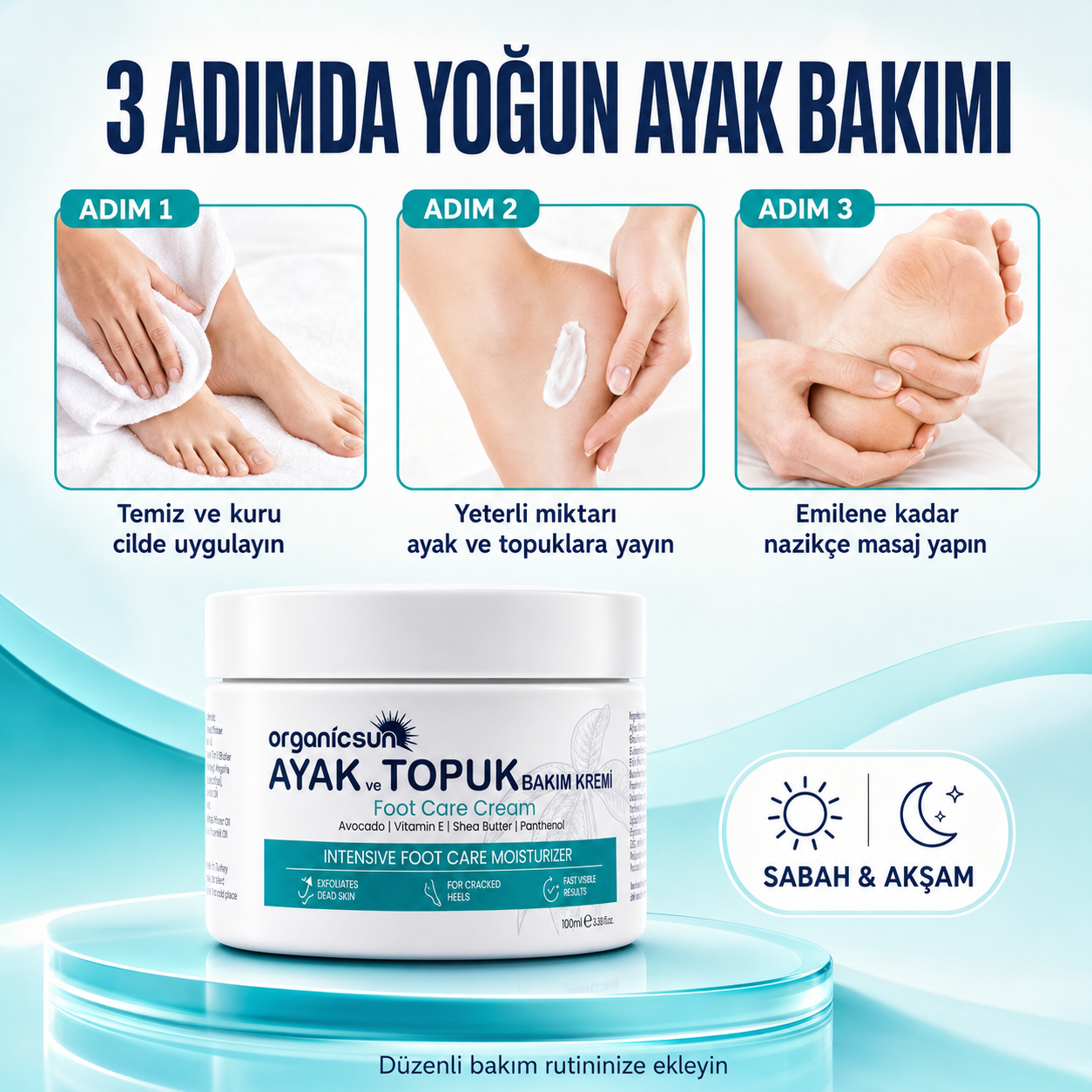Organicsun Ayak ve Topuk Çatlak Bakım Kremi 100ml - Ayak Kokusu, Tırnak Bakımı Avokado ve Shea Yağlı Yoğun Nemlendirici