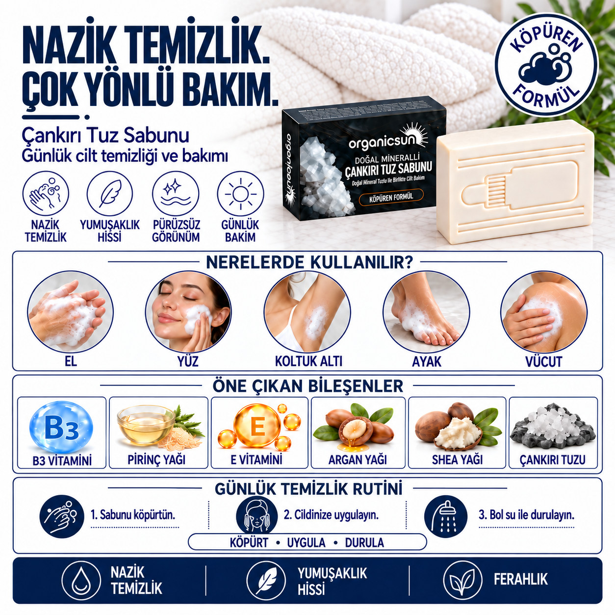 Organicsun Çankırı Tuz Sabunu + Himalaya Tuz Sabunu 2'li Set - Köpüren Formül