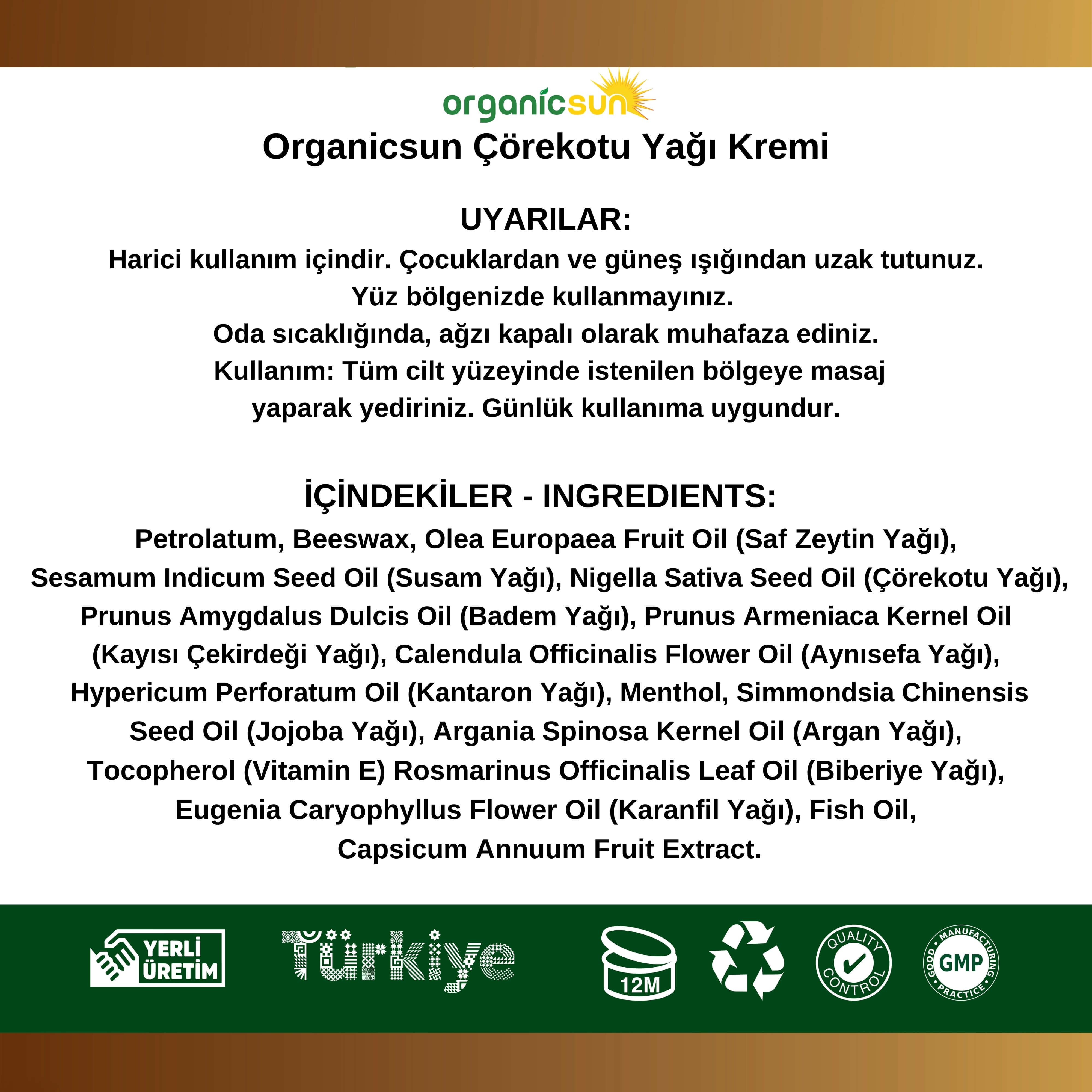 Organicsun Çörek Otu Yağlı Ağrı Masaj Kremi Kas Eklem 100 ml