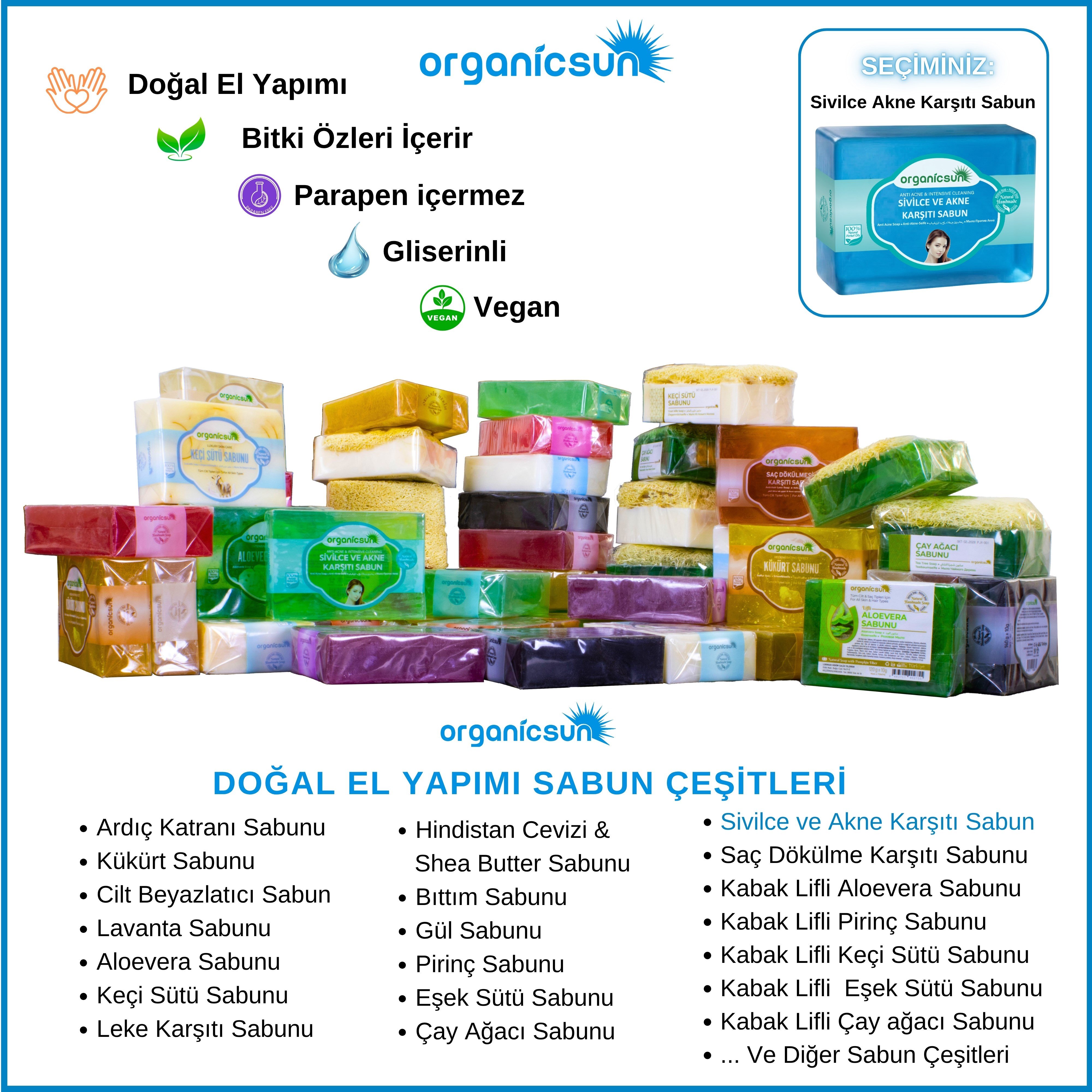 Organicsun Doğal Akne ve Sivilce Karşıtı Sabun 140 Gr Tüm Cilt Tipleri İçin Natural Sabun