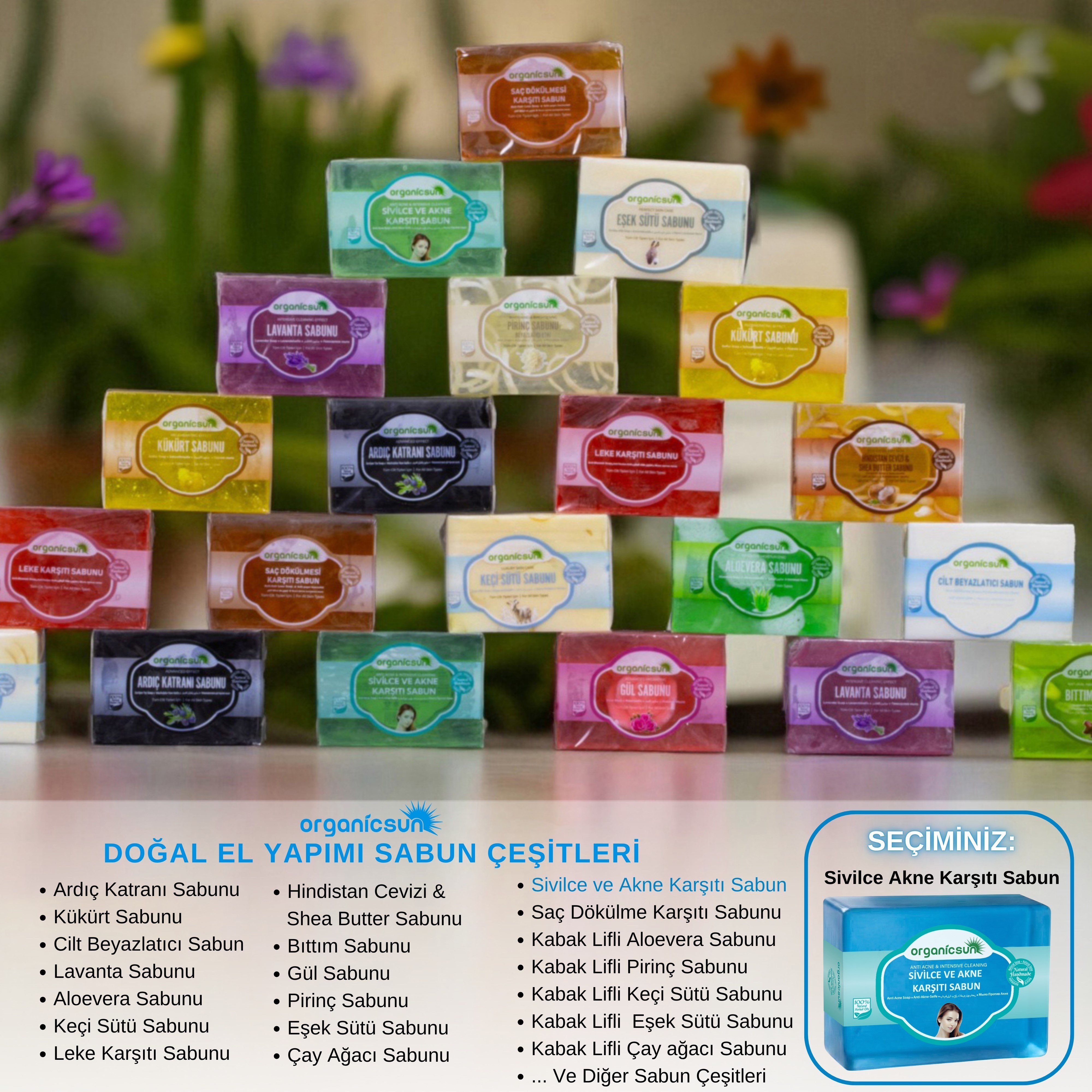 Organicsun Doğal Akne ve Sivilce Karşıtı Sabun 140 Gr Tüm Cilt Tipleri İçin Natural Sabun