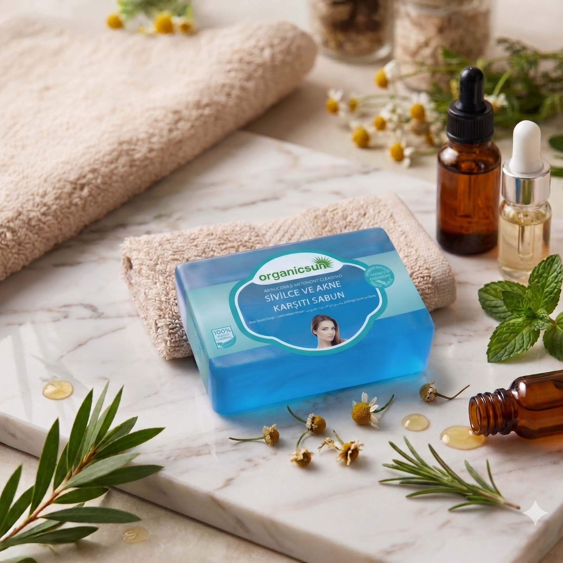 Organicsun Doğal Akne ve Sivilce Karşıtı Sabun 140 Gr Tüm Cilt Tipleri İçin Natural Sabun