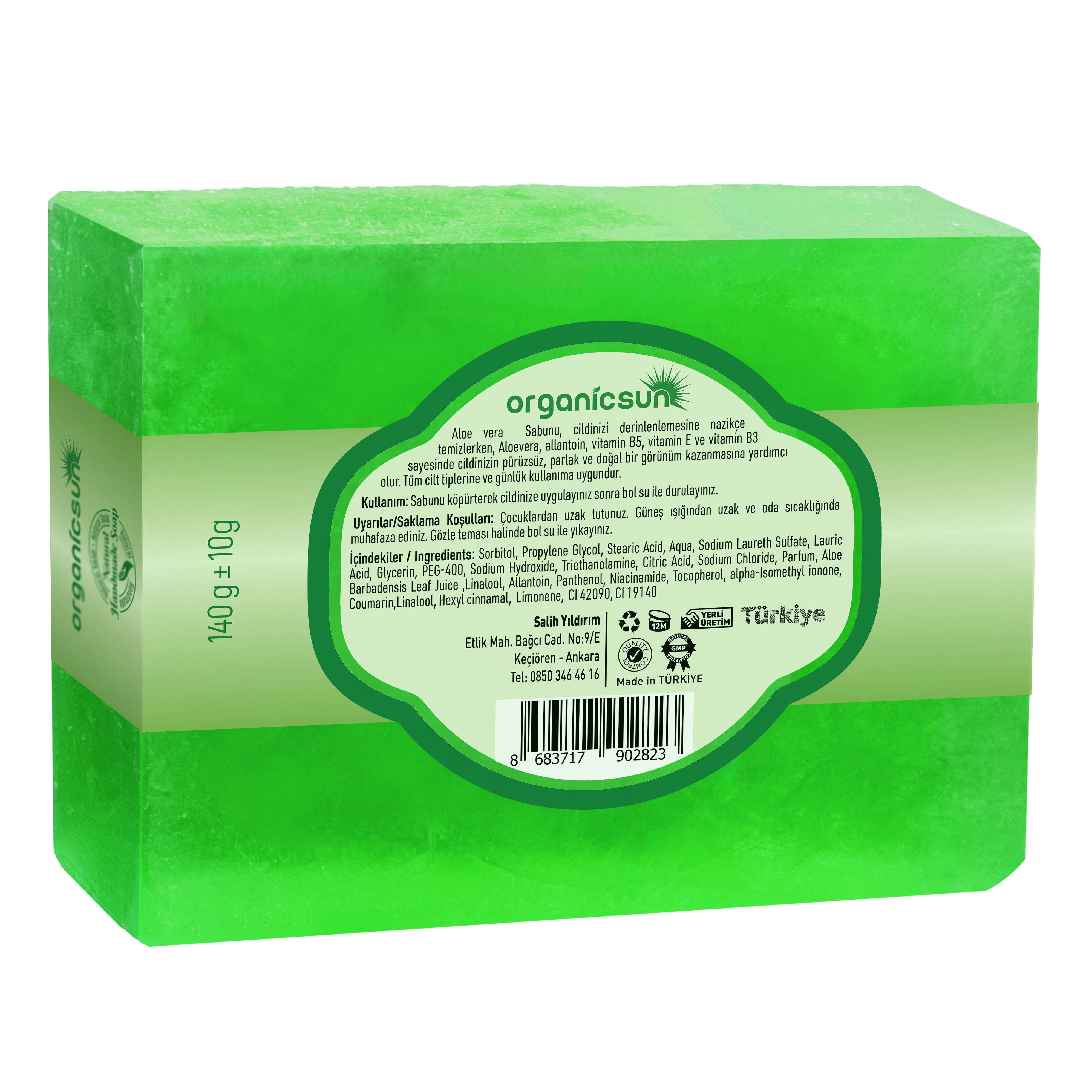 Organicsun Doğal Aloe Vera Sabunu 140 Gr Tüm Cilt Tipleri İçin Yatıştırıcı ve Canlandırıcı Etkili