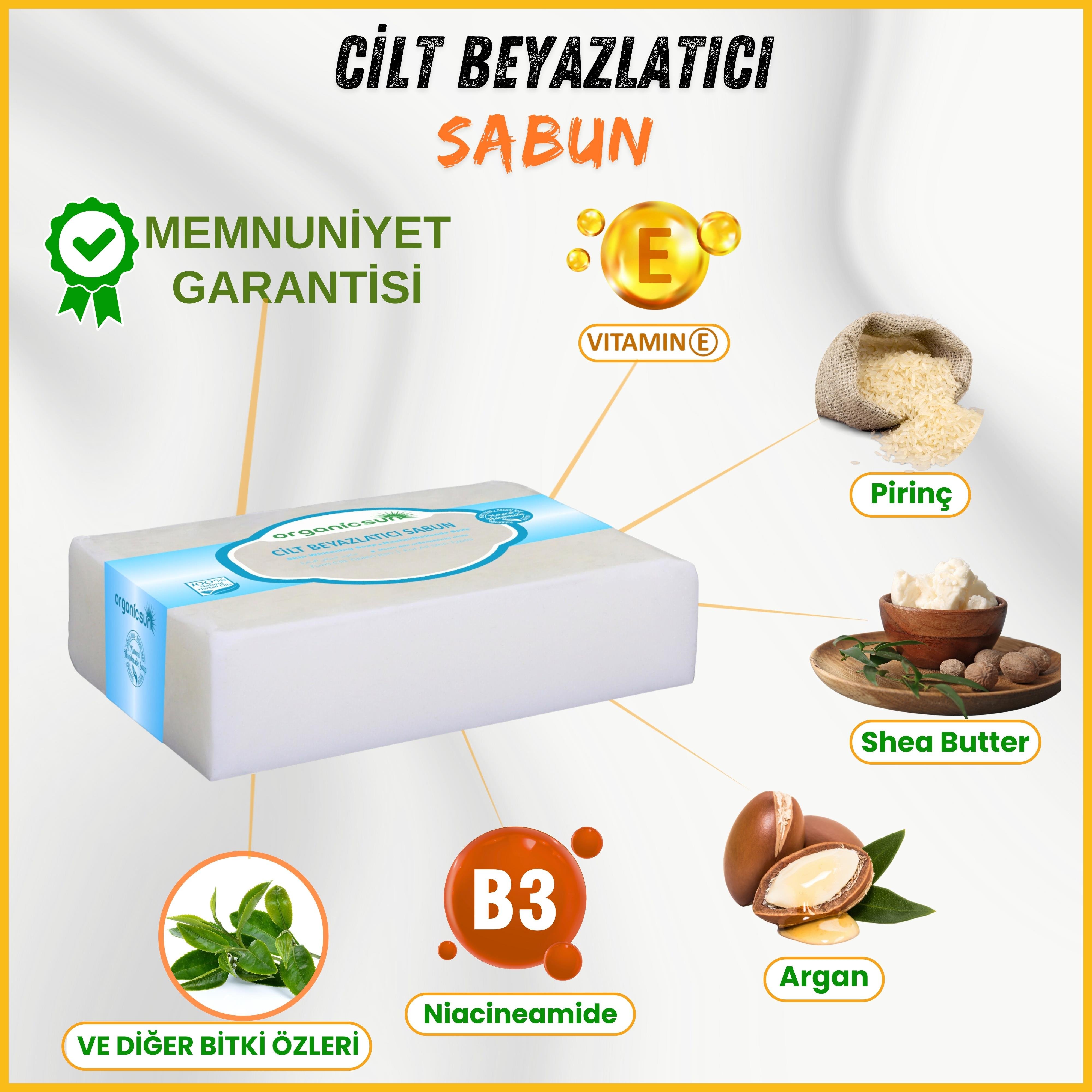 Organicsun Doğal Cilt Beyazlatıcı Sabun 140 Gr Tüm Cilt Tipleri İçin B ve E Vitaminli