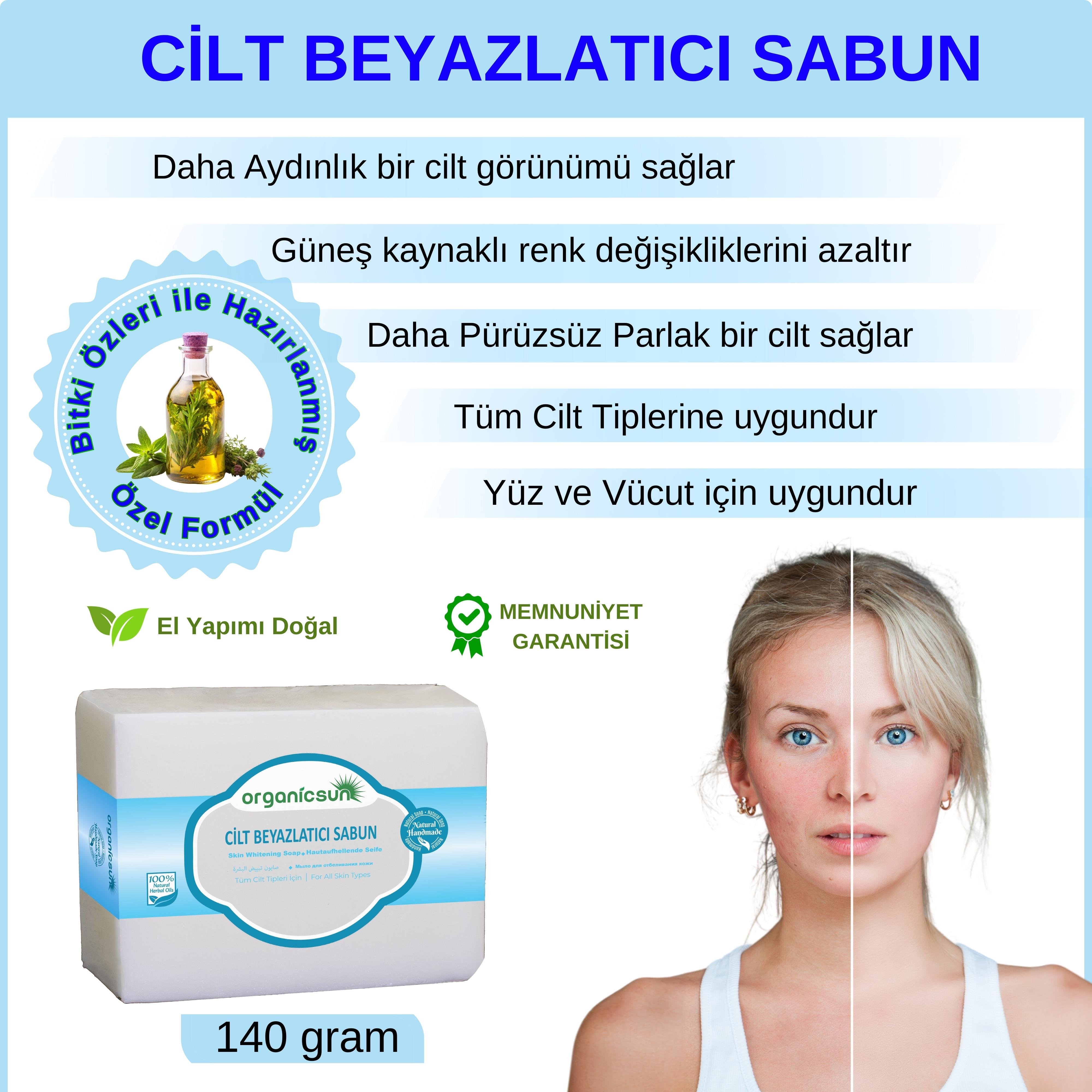 Organicsun Doğal Cilt Beyazlatıcı Sabun 140 Gr Tüm Cilt Tipleri İçin B ve E Vitaminli