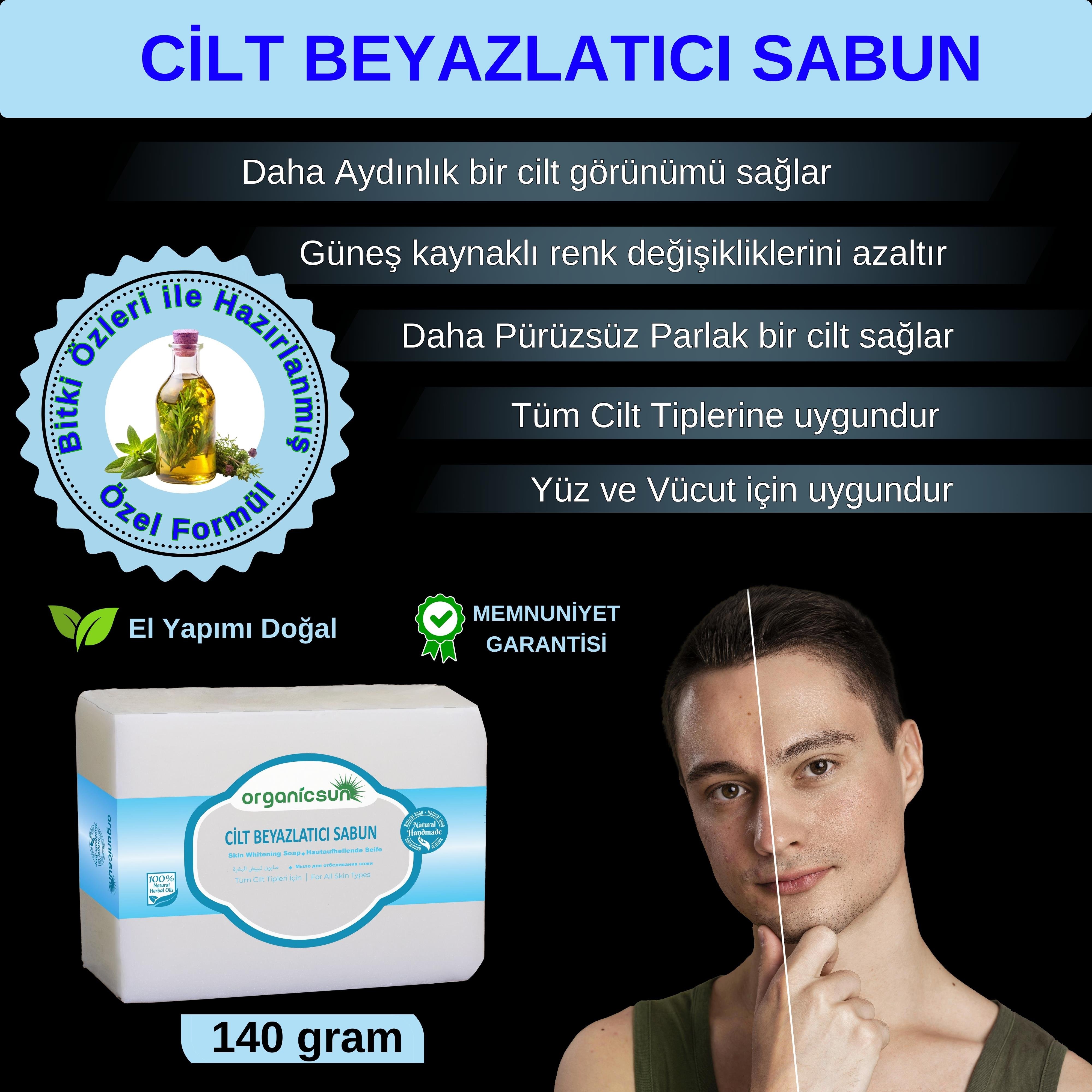 Organicsun Doğal Cilt Beyazlatıcı Sabun 140 Gr Tüm Cilt Tipleri İçin B ve E Vitaminli