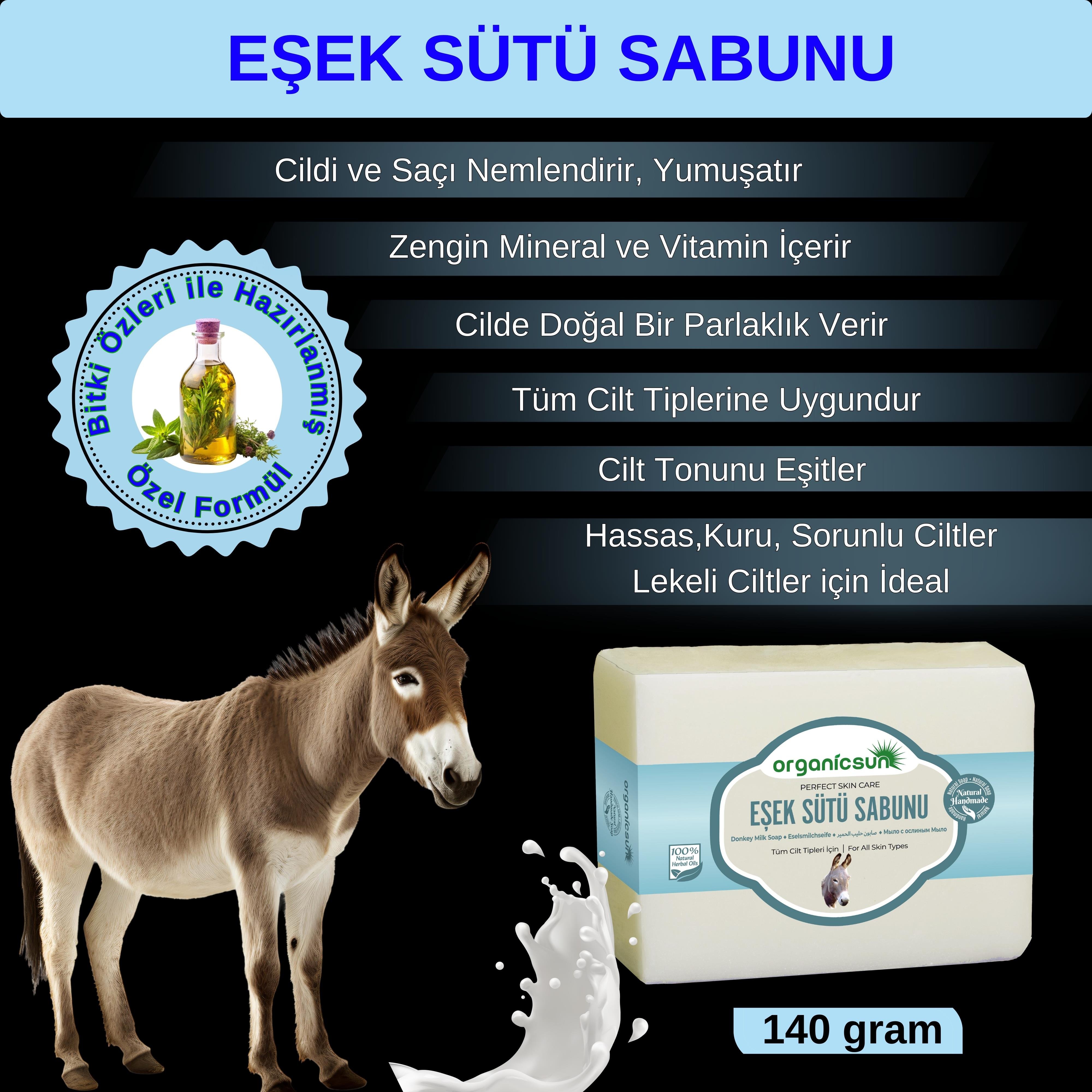 Organicsun Doğal Eşek Sütü Sabunu 140 Gr Tüm Cilt Tipleri İçin Anti Aging Etkili B ve E Vitaminli