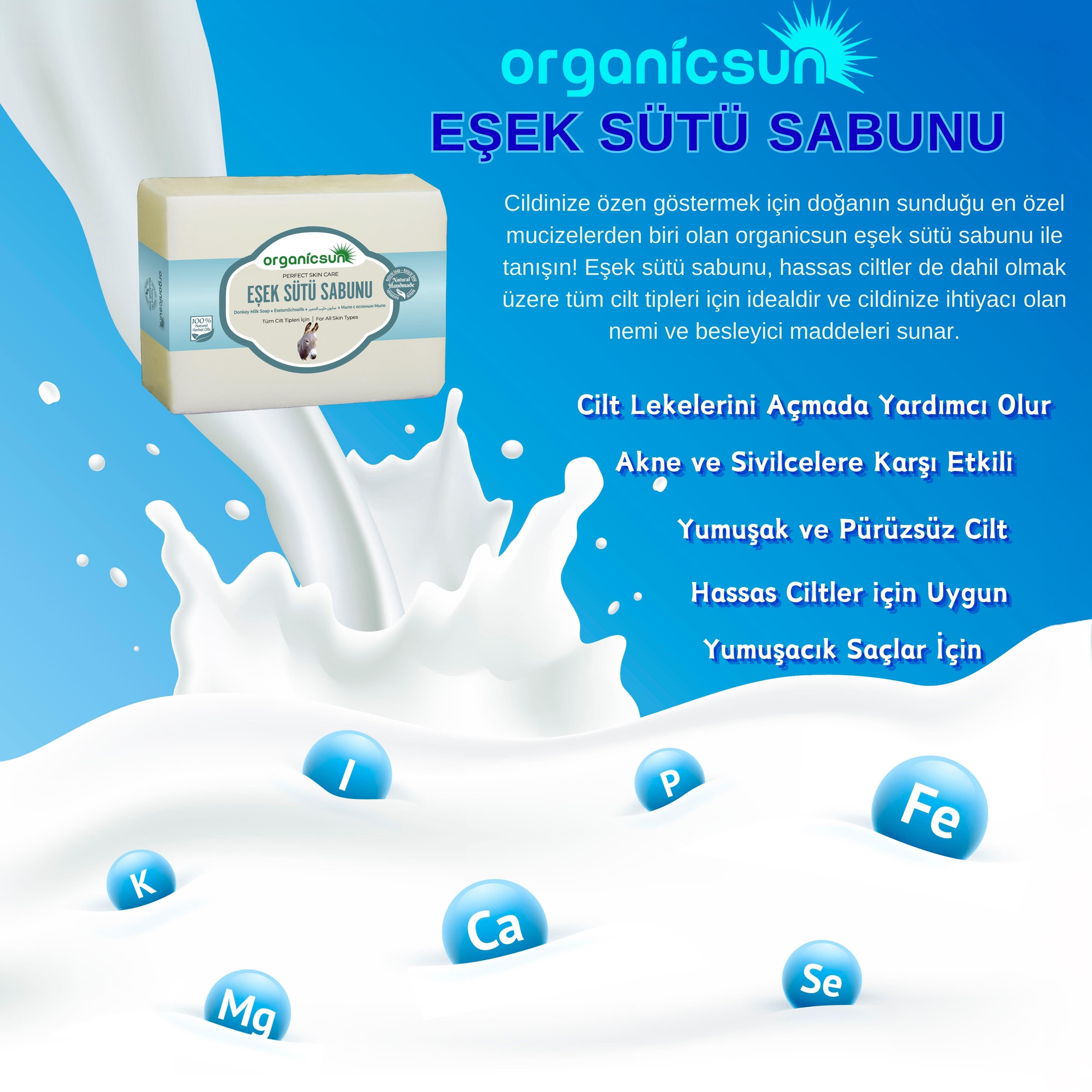 Organicsun Doğal Eşek Sütü Sabunu 140 Gr Tüm Cilt Tipleri İçin Anti Aging Etkili B ve E Vitaminli