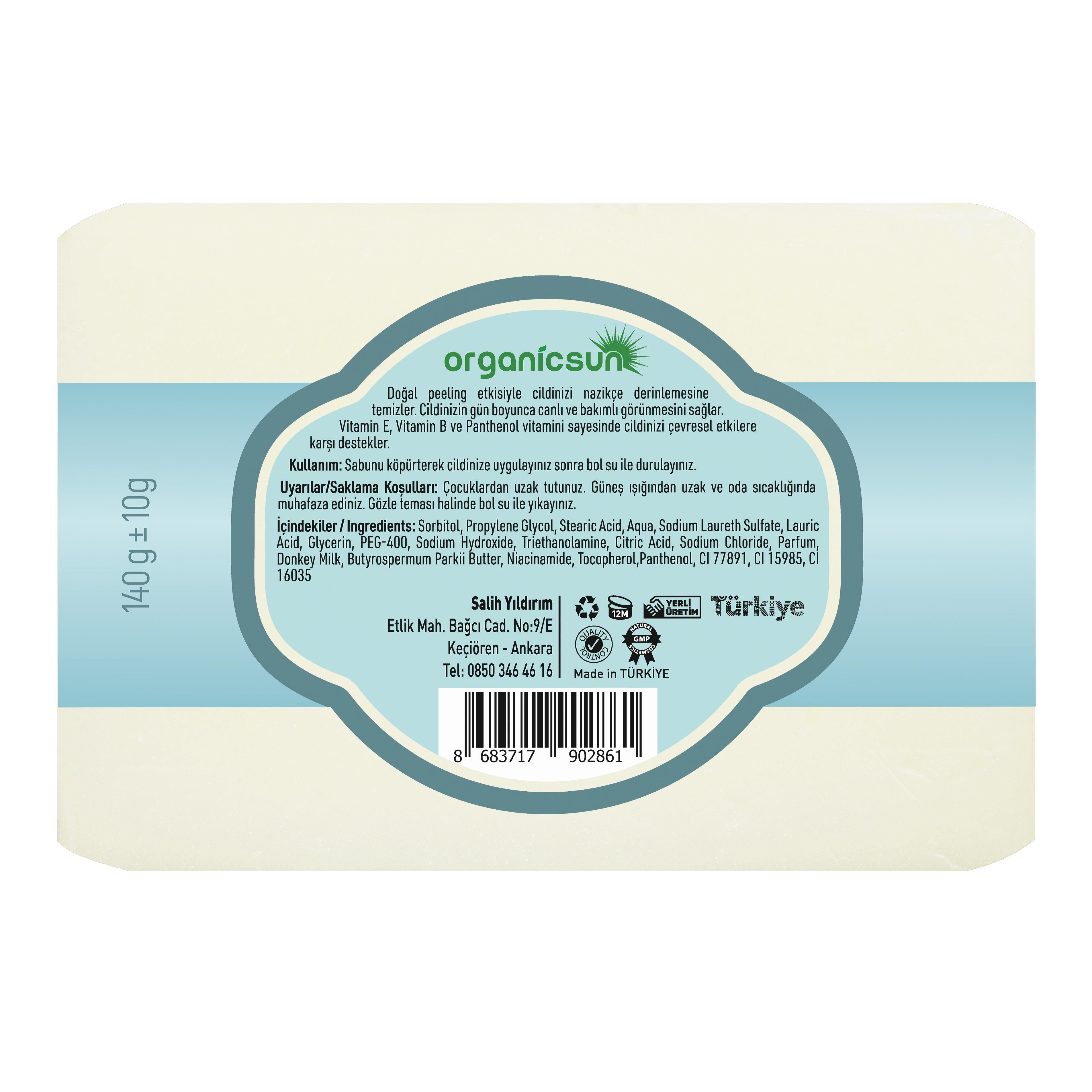 Organicsun Doğal Eşek Sütü Sabunu 140 Gr Tüm Cilt Tipleri İçin Anti Aging Etkili B ve E Vitaminli