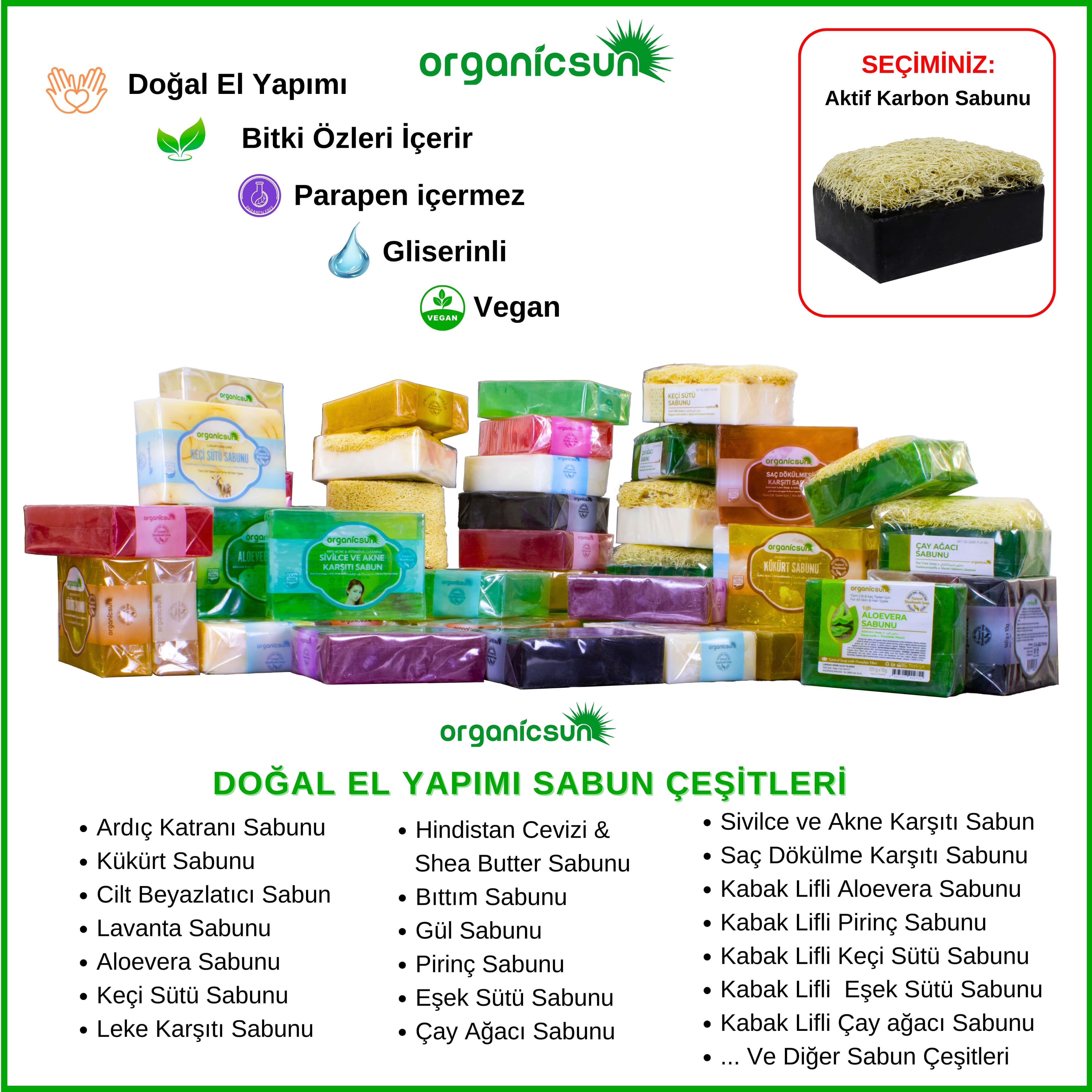 Organicsun Doğal Kabak Lifli Aktif Karbon Sabunu 120 Gr Kırışıklık ve Yaşlanma Karşıtı