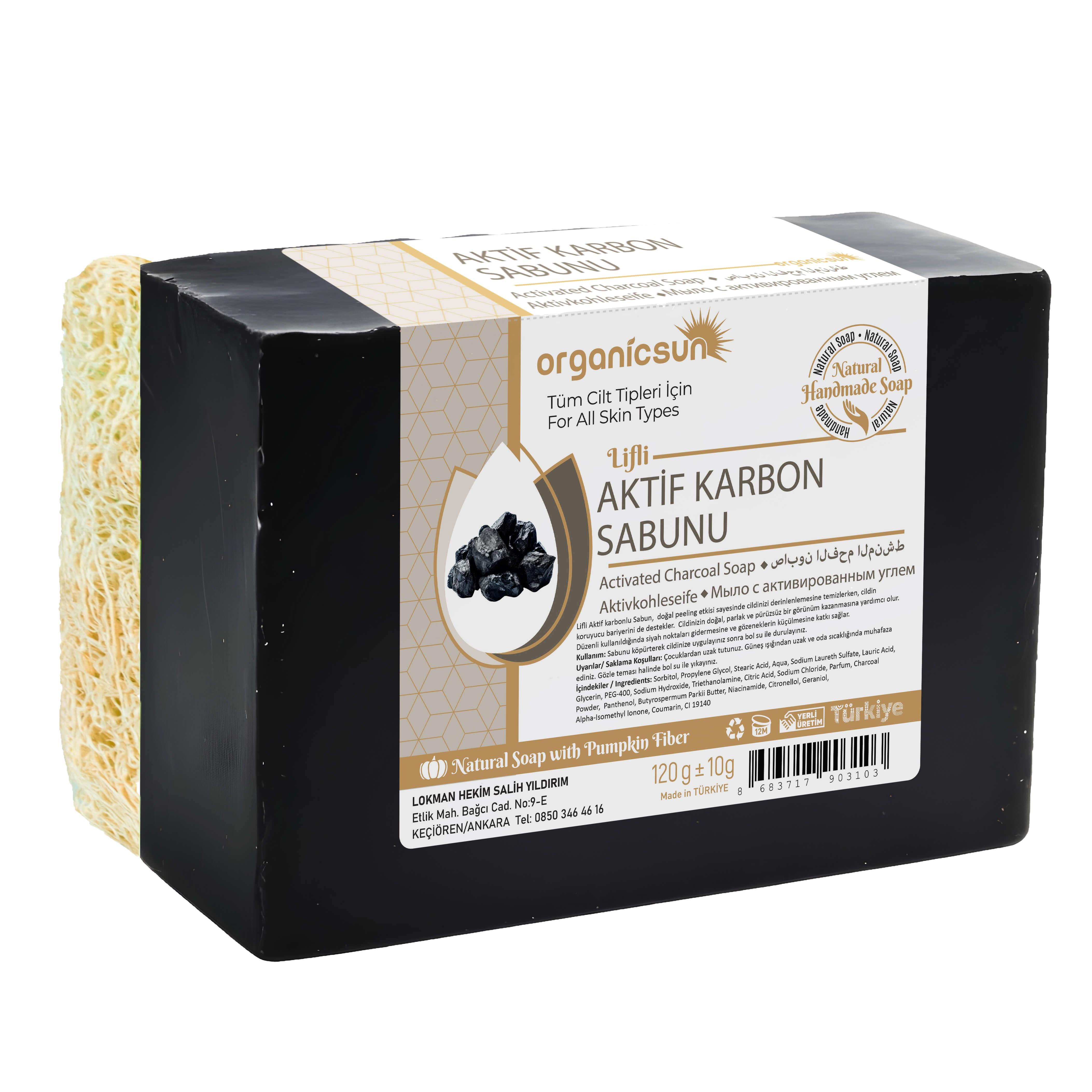 Organicsun Doğal Kabak Lifli Aktif Karbon Sabunu 120 Gr Kırışıklık ve Yaşlanma Karşıtı
