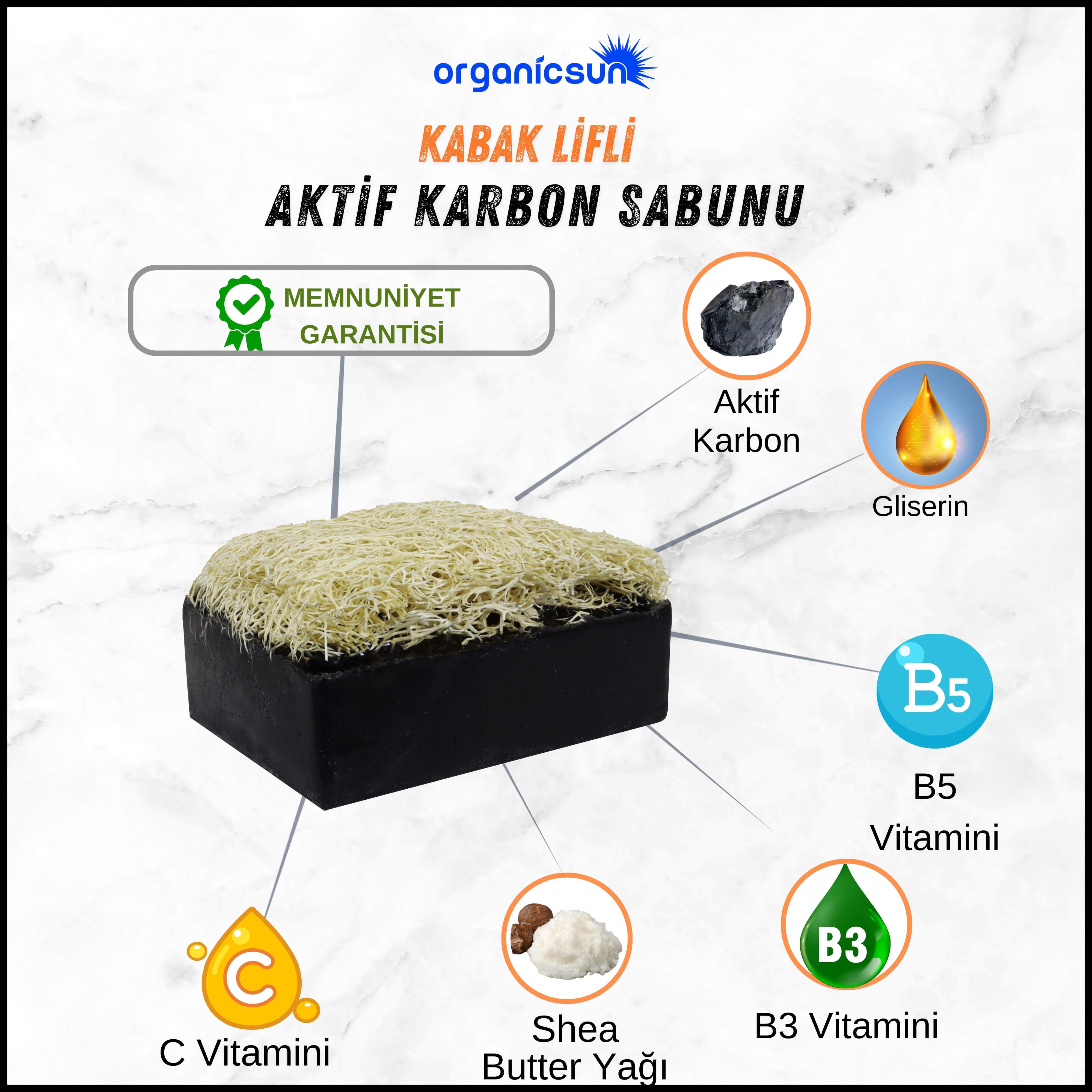 Organicsun Doğal Kabak Lifli Aktif Karbon Sabunu 120 Gr Kırışıklık ve Yaşlanma Karşıtı