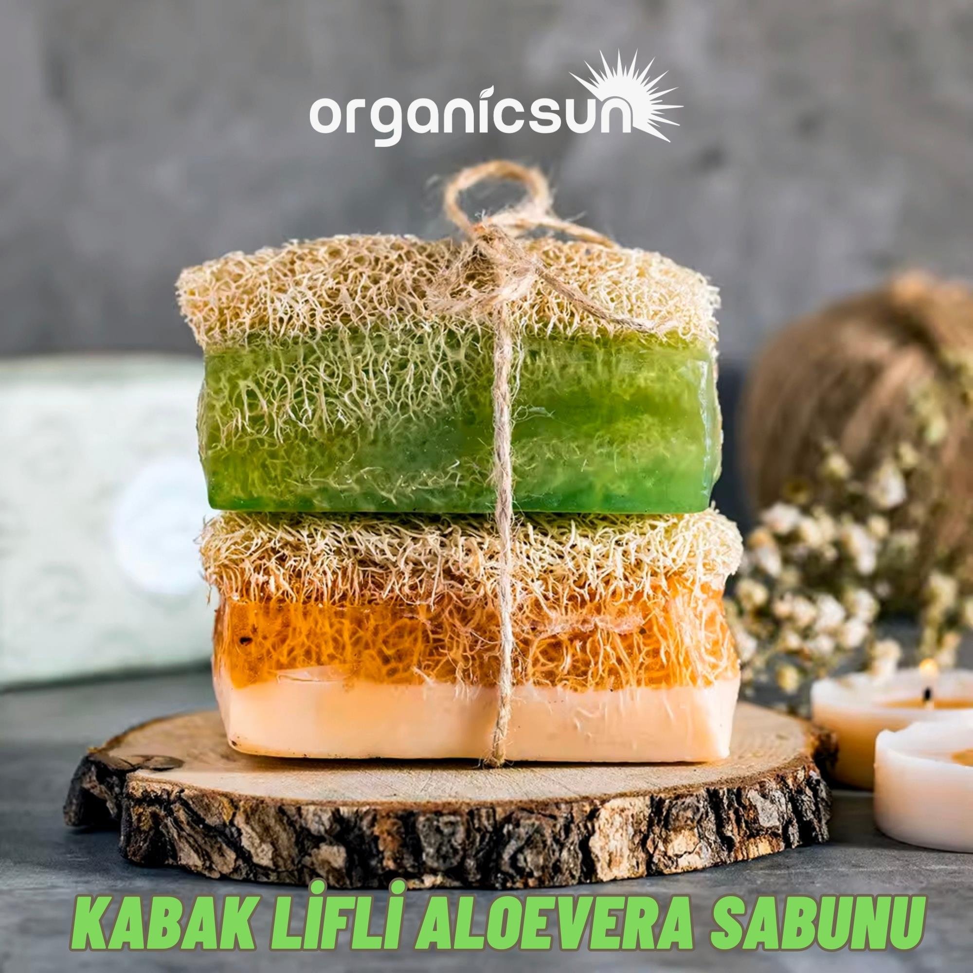 Organicsun Doğal Kabak Lifli Aloe Vera Sabunu 120 Gr Tüm Cilt Tipleri İçin B ve E Vitaminli