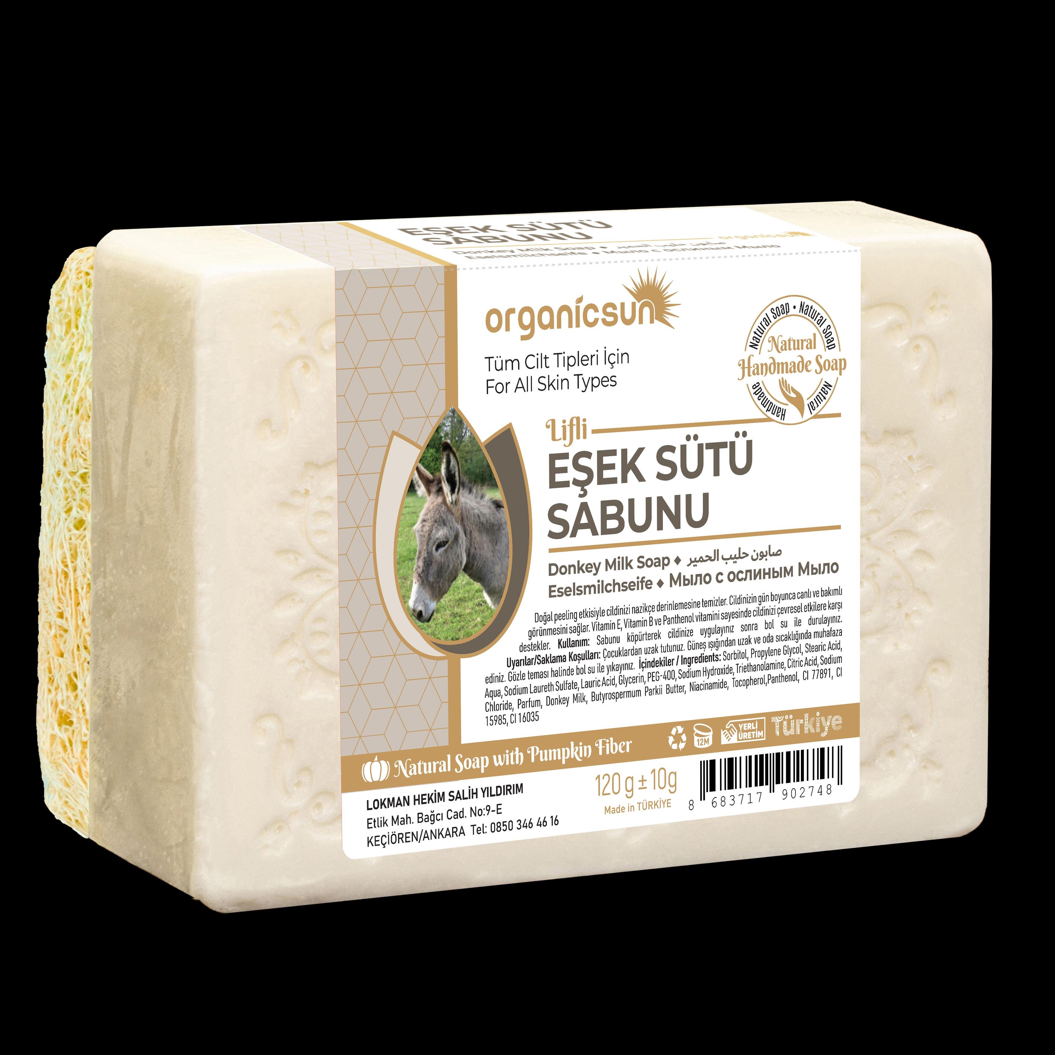 Organicsun Doğal Kabak Lifli Eşek Sütü Sabunu 120 Gr Tüm Cilt Tipleri İçin Kırışıklık ve Yaşlanma Karşıtı