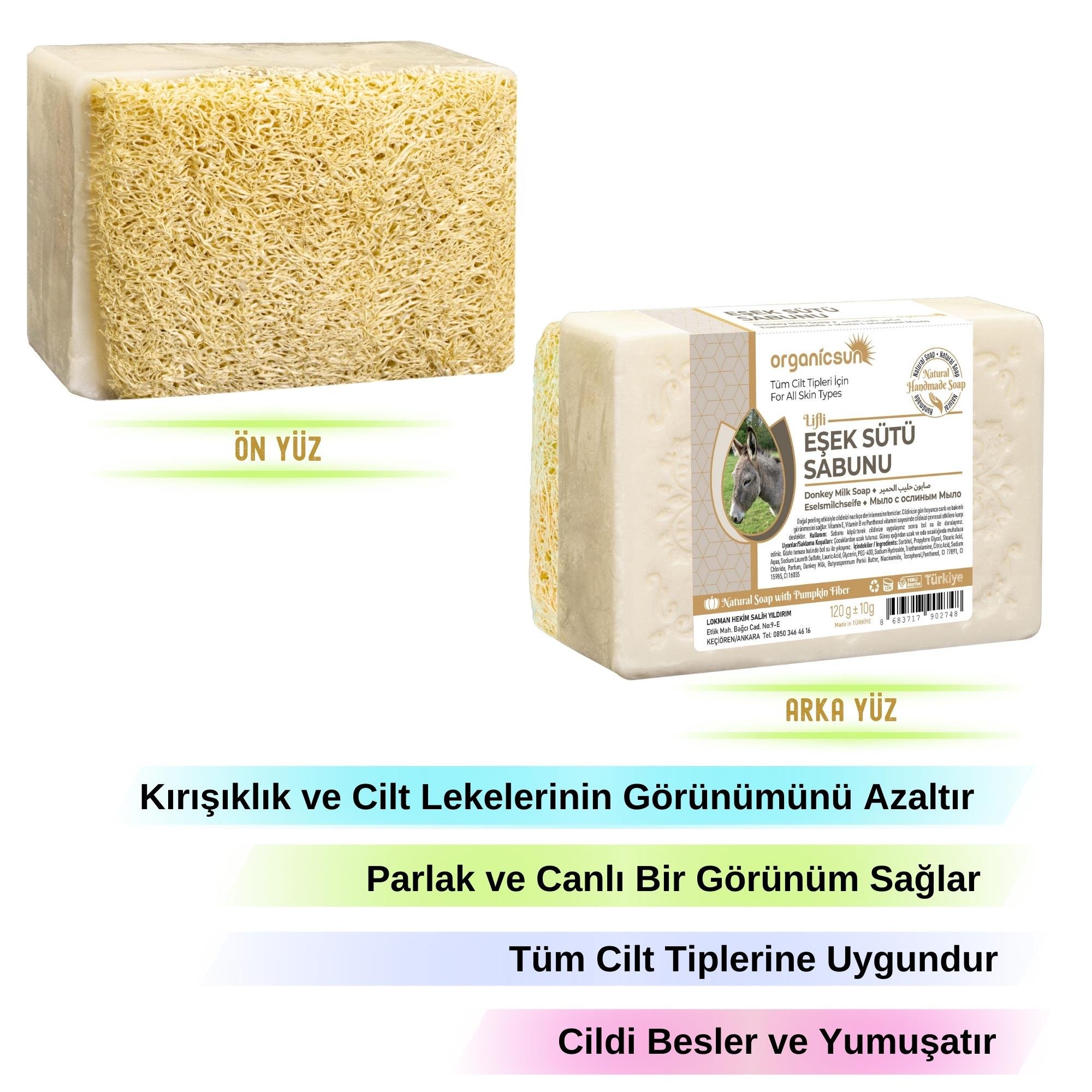 Organicsun Doğal Kabak Lifli Eşek Sütü Sabunu 120 Gr Tüm Cilt Tipleri İçin Kırışıklık ve Yaşlanma Karşıtı