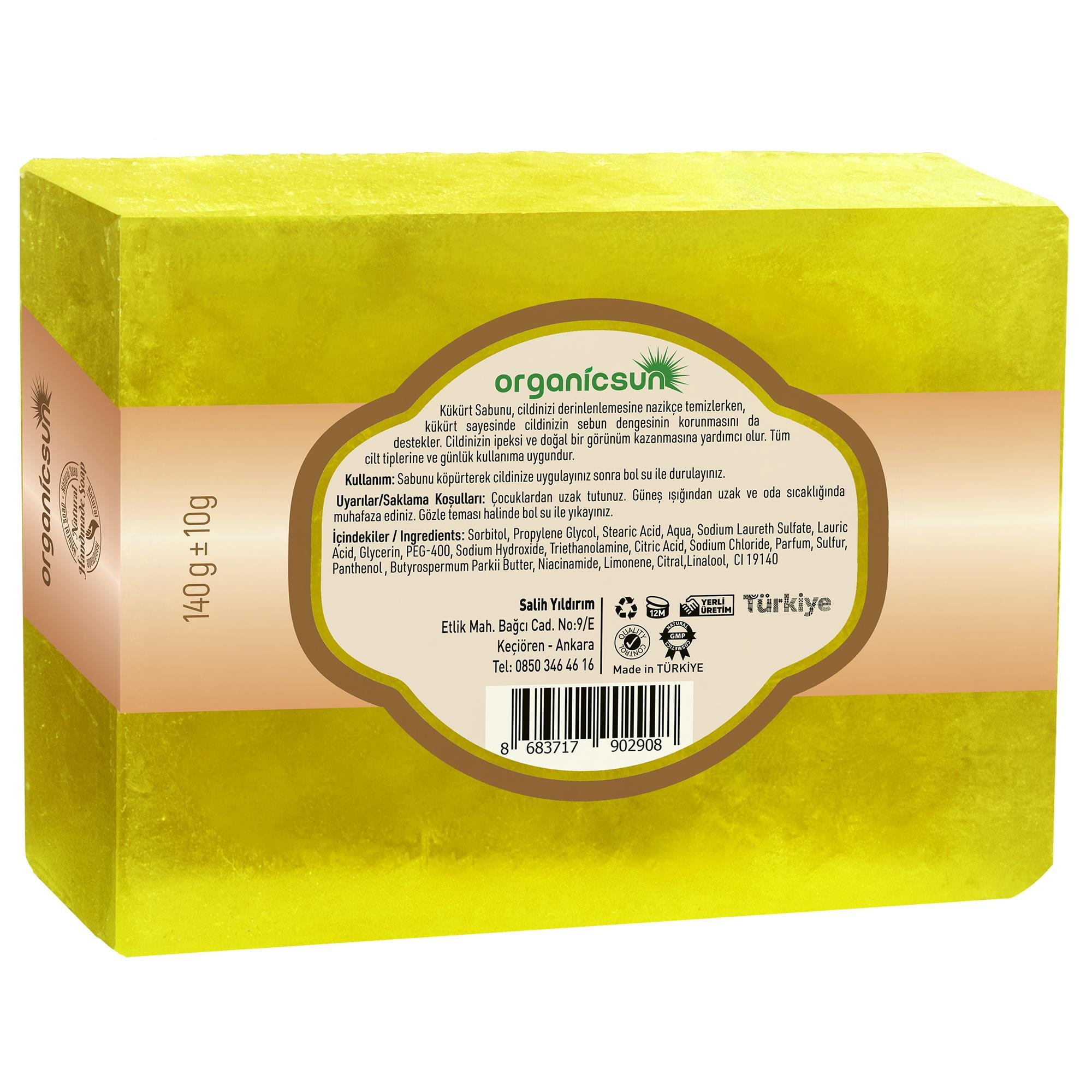 Organicsun Doğal Kükürt Sabunu 140 Gr Tüm Cilt Tipleri İçin Antioksidan ve Hücre Yenileyici Etkili