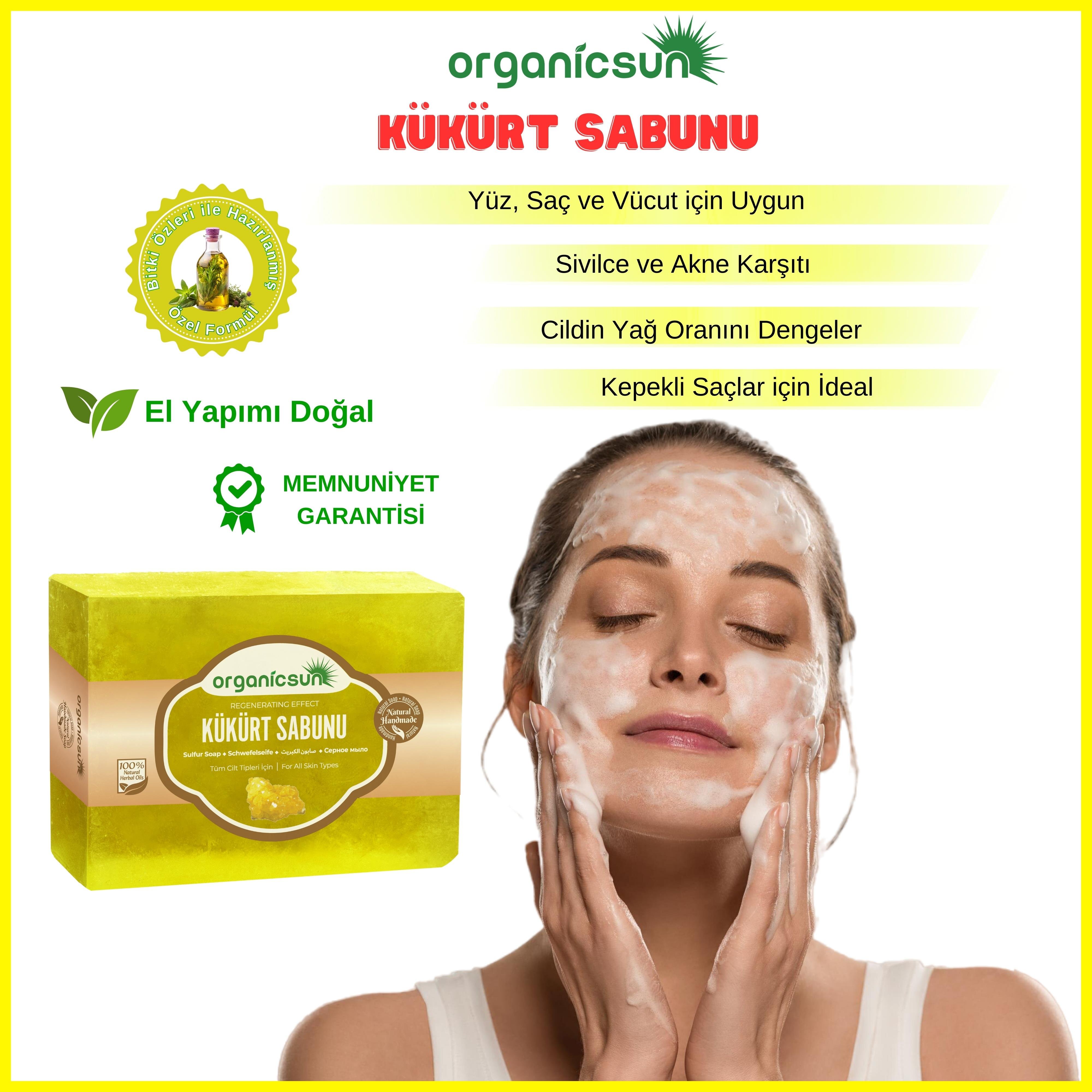Organicsun Doğal Kükürt Sabunu 140 Gr Tüm Cilt Tipleri İçin Antioksidan ve Hücre Yenileyici Etkili