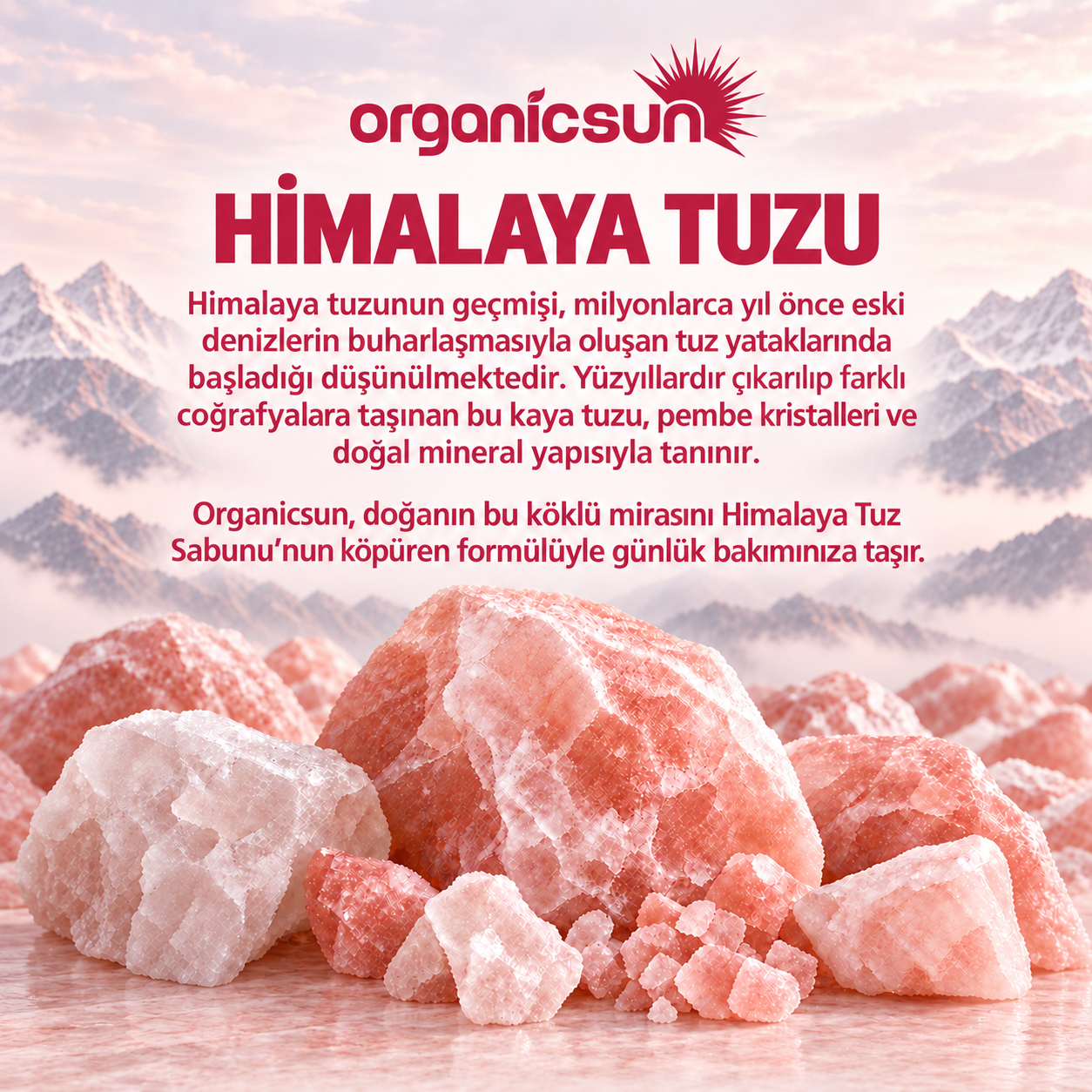 Organicsun Himalaya Tuz Sabunu 120 gr Köpüren Formül - Zengin Doğal Mineralli Pembe Himalaya Kaya Tuzu Sabunu