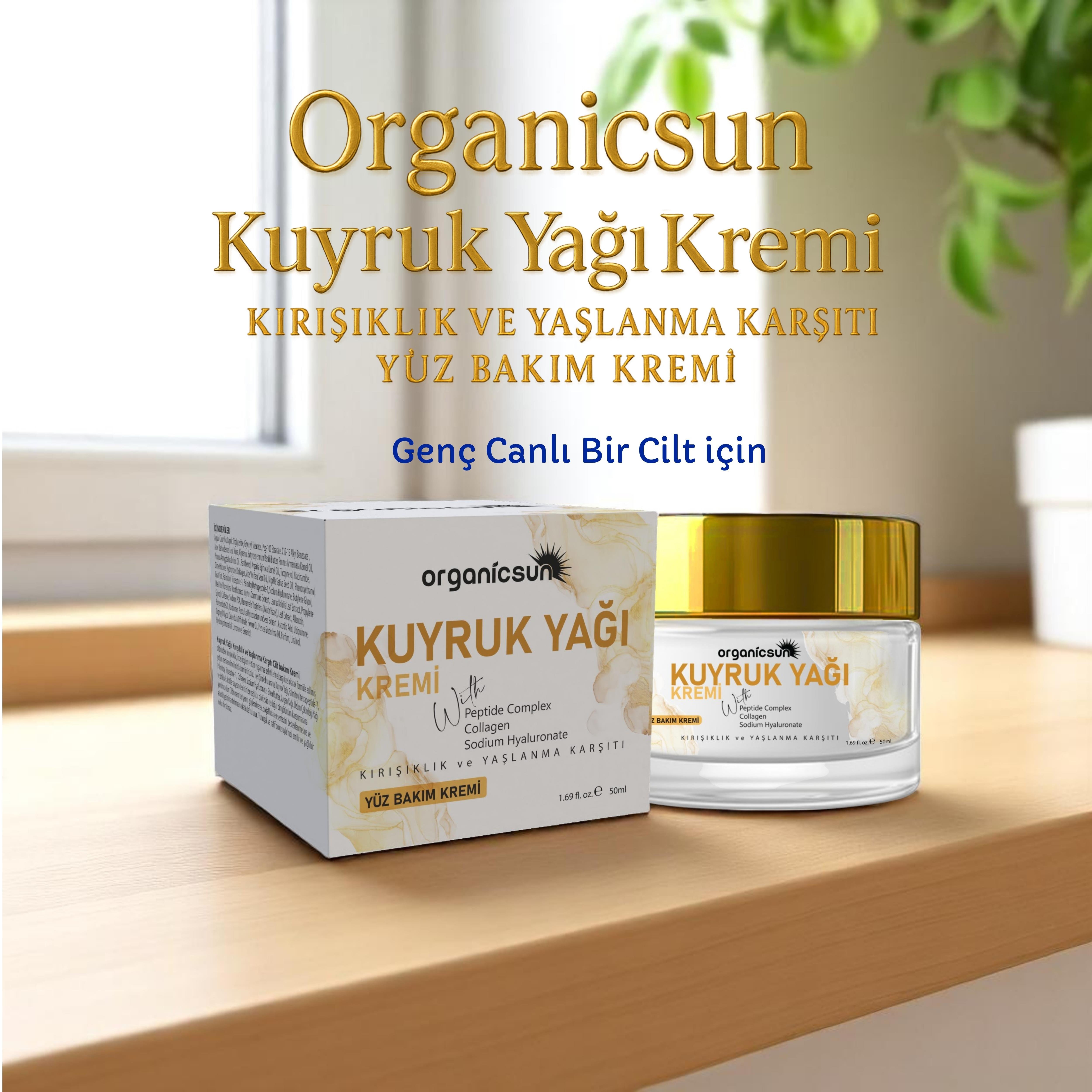 Organicsun Kuyruk Yağı Kremi | Kırışıklık & Yaşlanma Karşıtı Anti Aging Yüz Bakım Kremi 50ml - Collagen İlaveli, Nemlendirici Etki
