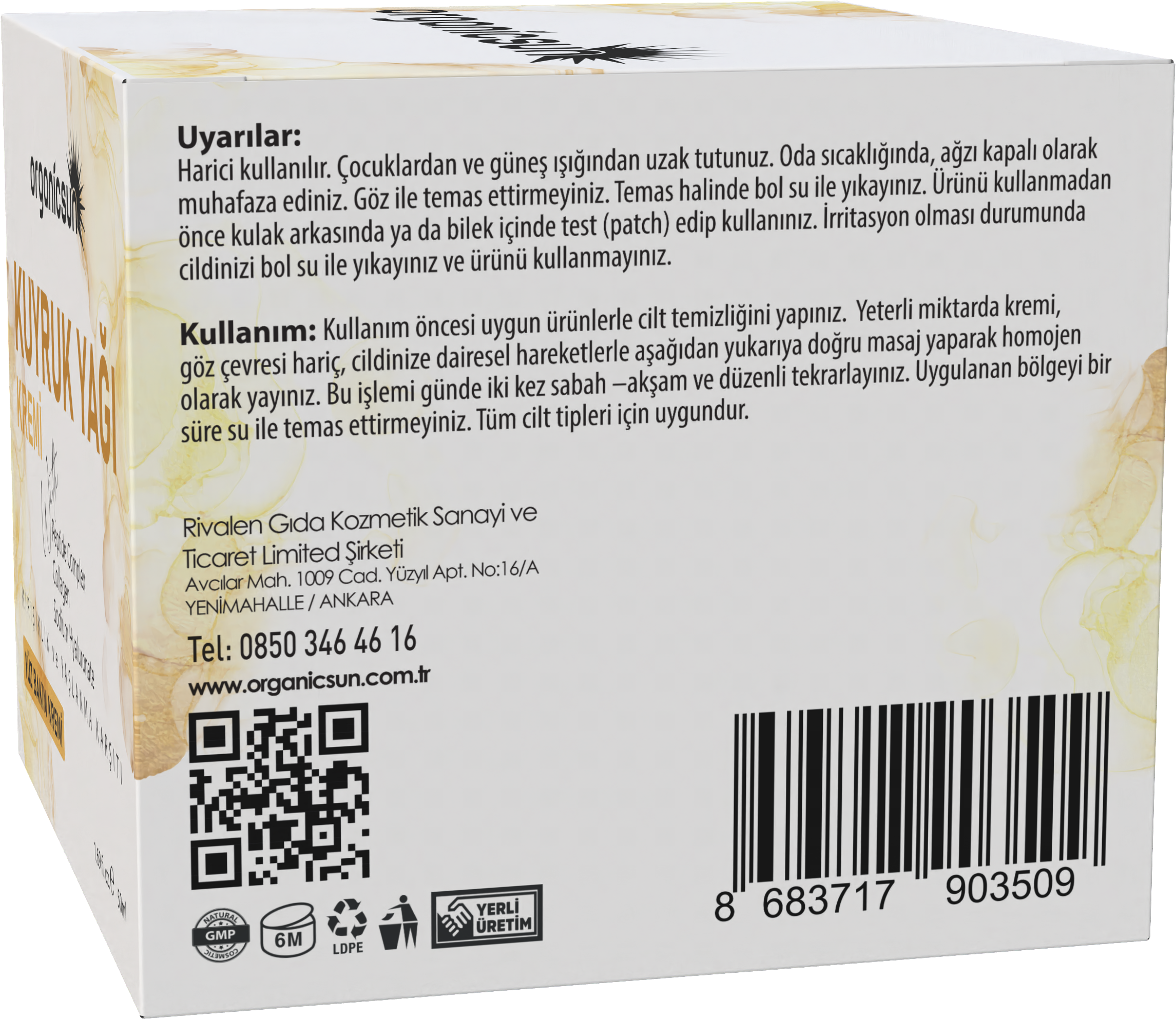 Organicsun Kuyruk Yağı Kremi | Kırışıklık & Yaşlanma Karşıtı Anti Aging Yüz Bakım Kremi 50ml - Collagen İlaveli, Nemlendirici Etki