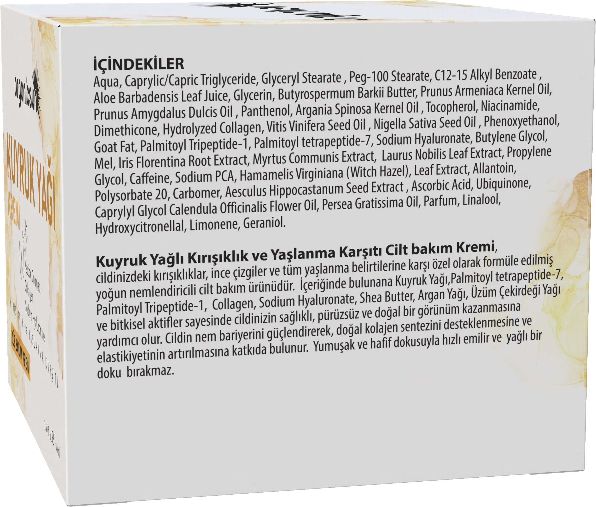 Organicsun Kuyruk Yağı Kremi | Kırışıklık & Yaşlanma Karşıtı Anti Aging Yüz Bakım Kremi 50ml - Collagen İlaveli, Nemlendirici Etki