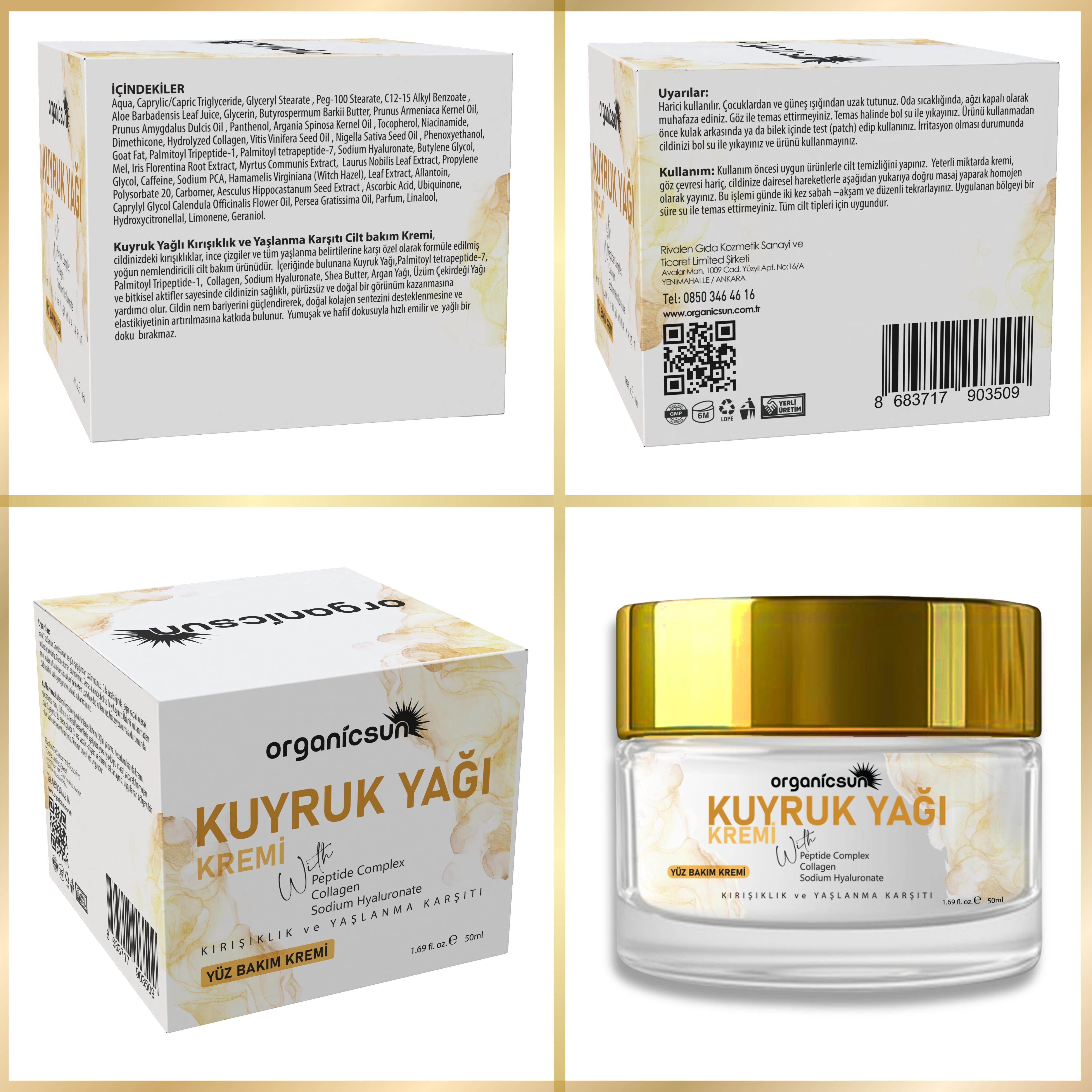 Organicsun Kuyruk Yağı Kremi | Kırışıklık & Yaşlanma Karşıtı Anti Aging Yüz Bakım Kremi 50ml - Collagen İlaveli, Nemlendirici Etki