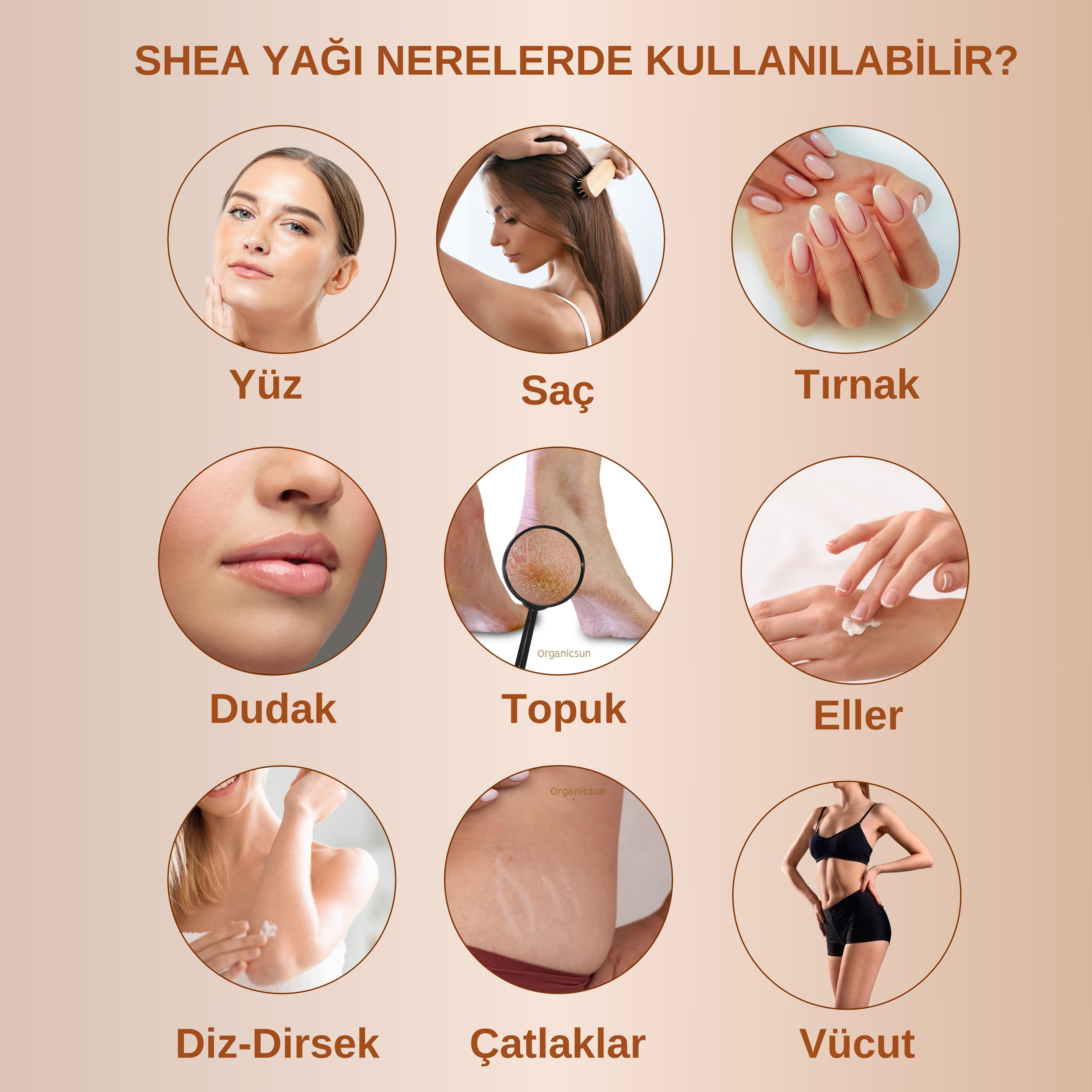 Organicsun Shea Yağı 250 ML |%100 Ham, Soğuk Pres, Rafine Edilmemiş, Shea Butter Karite | Kuru Cilt, Saç, Dudak, Topuk Bakımı