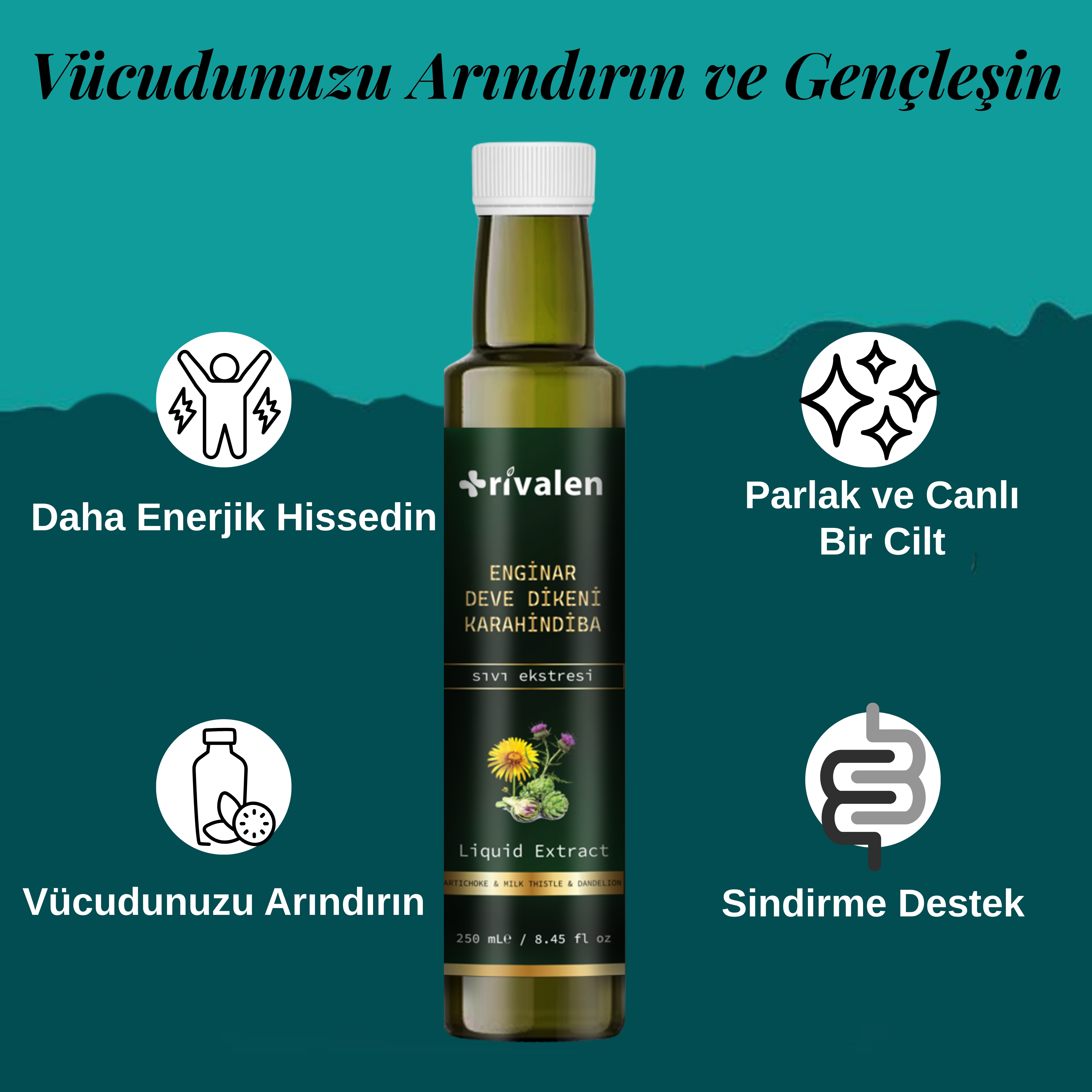 Rivalen Enginar - Deve Dikeni - Karahindiba Bitkisel Sıvı Ekstresi 250 ml