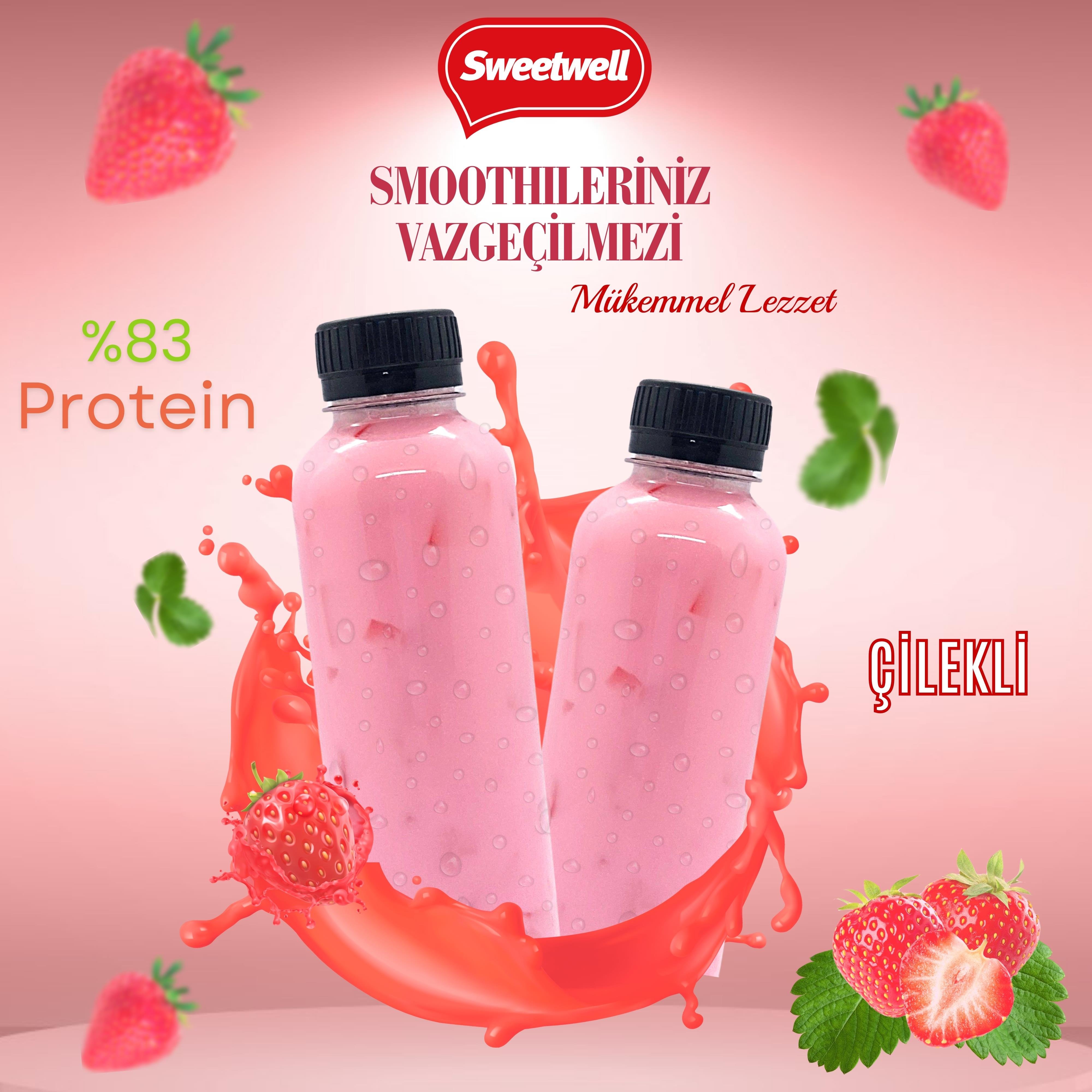 Sweetwell Çilek Aromalı Vegan Bezelye Proteini Tozu 400 Gr - %83 Protein İçerir Pae Protein Powder Strawberry