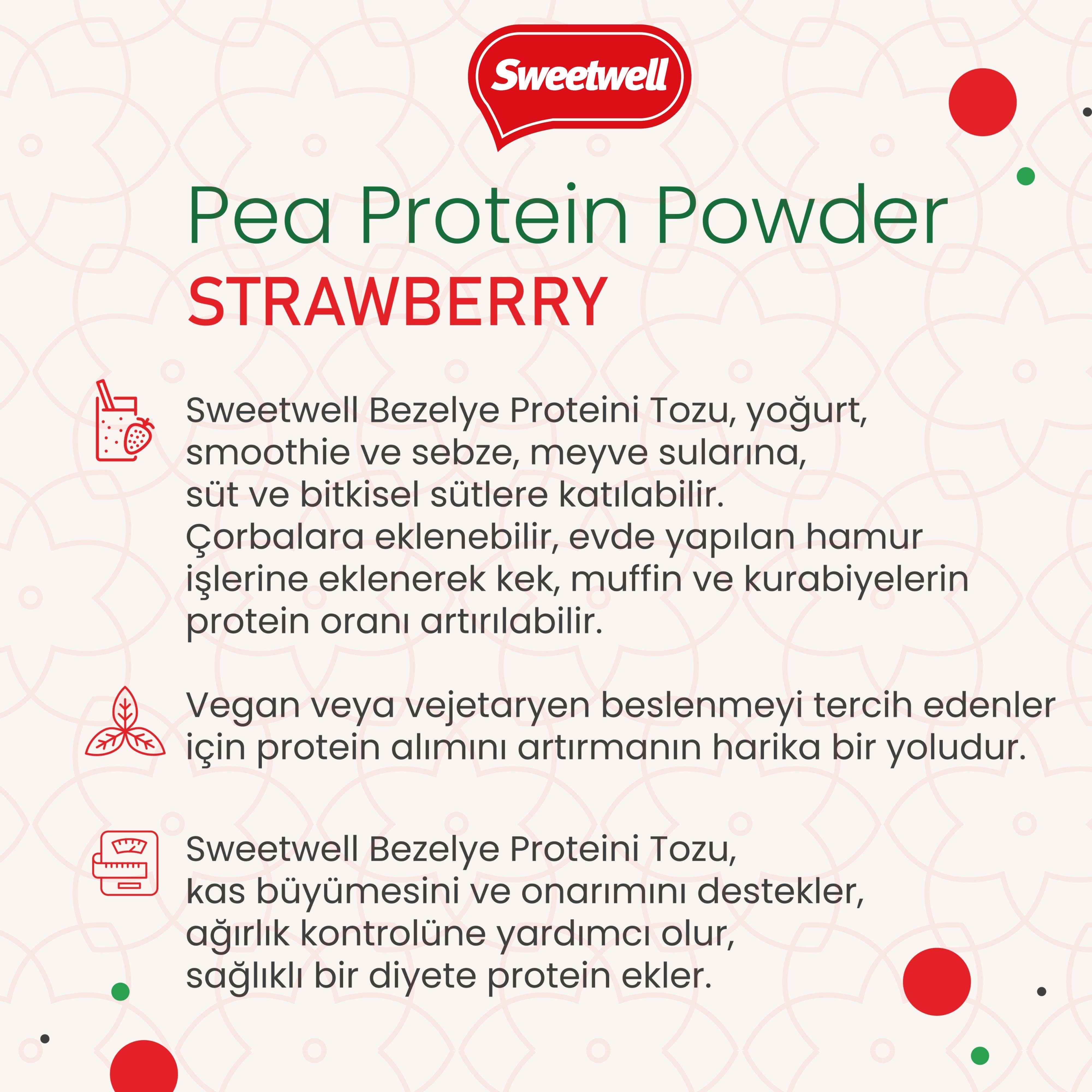 Sweetwell Çilek Aromalı Vegan Bezelye Proteini Tozu 400 Gr - %83 Protein İçerir Pae Protein Powder Strawberry