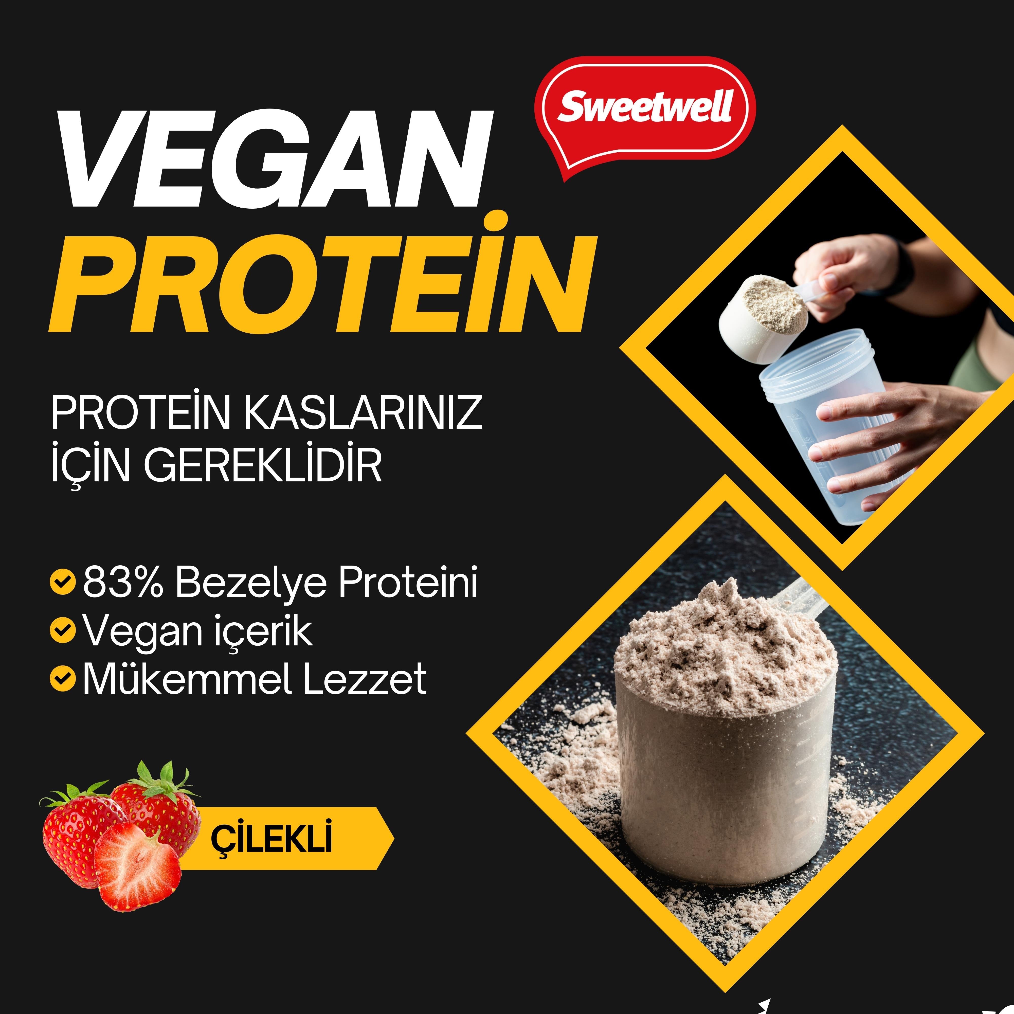 Sweetwell Çilek Aromalı Vegan Bezelye Proteini Tozu 400 Gr - %83 Protein İçerir Pae Protein Powder Strawberry