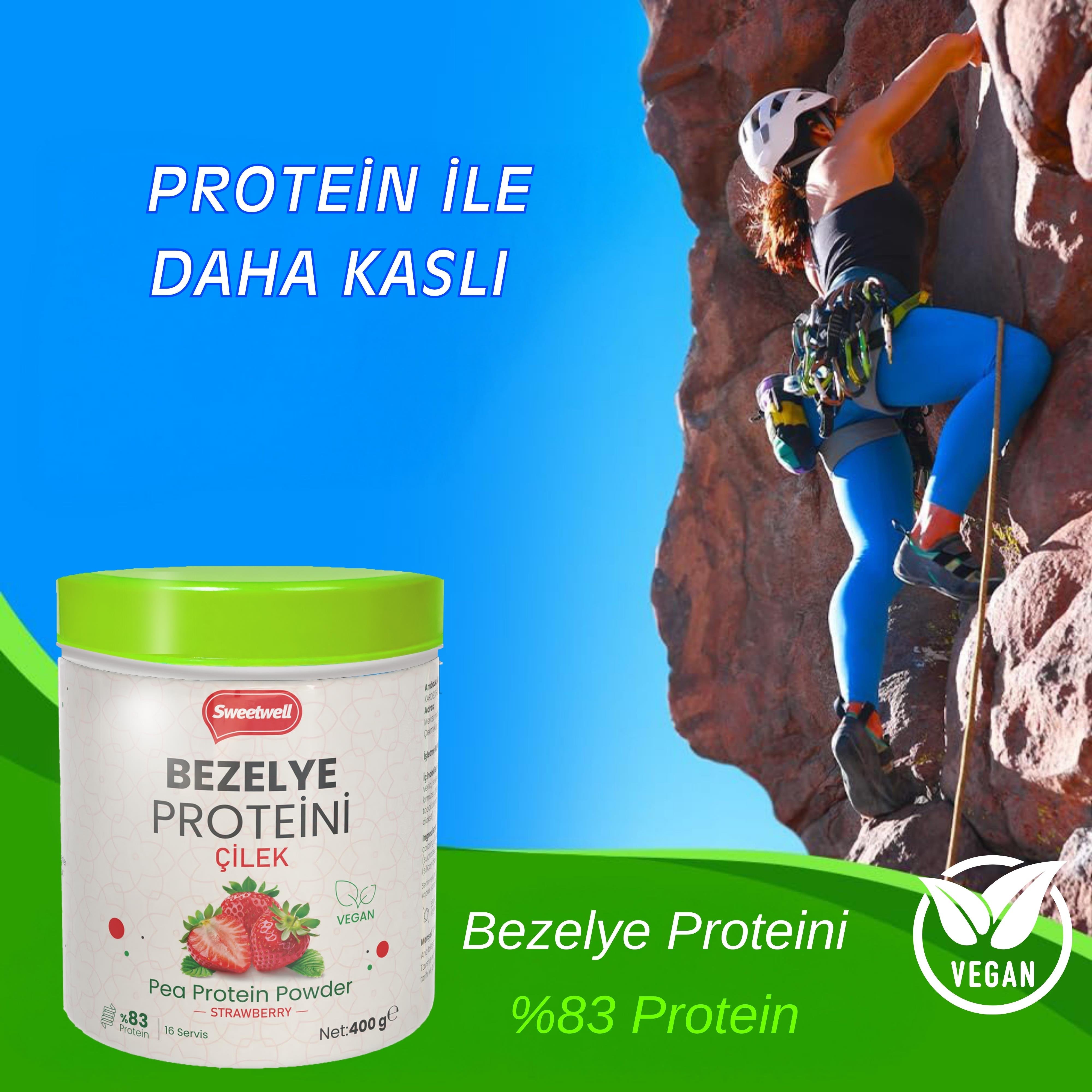 Sweetwell Çilek Aromalı Vegan Bezelye Proteini Tozu 400 Gr - %83 Protein İçerir Pae Protein Powder Strawberry