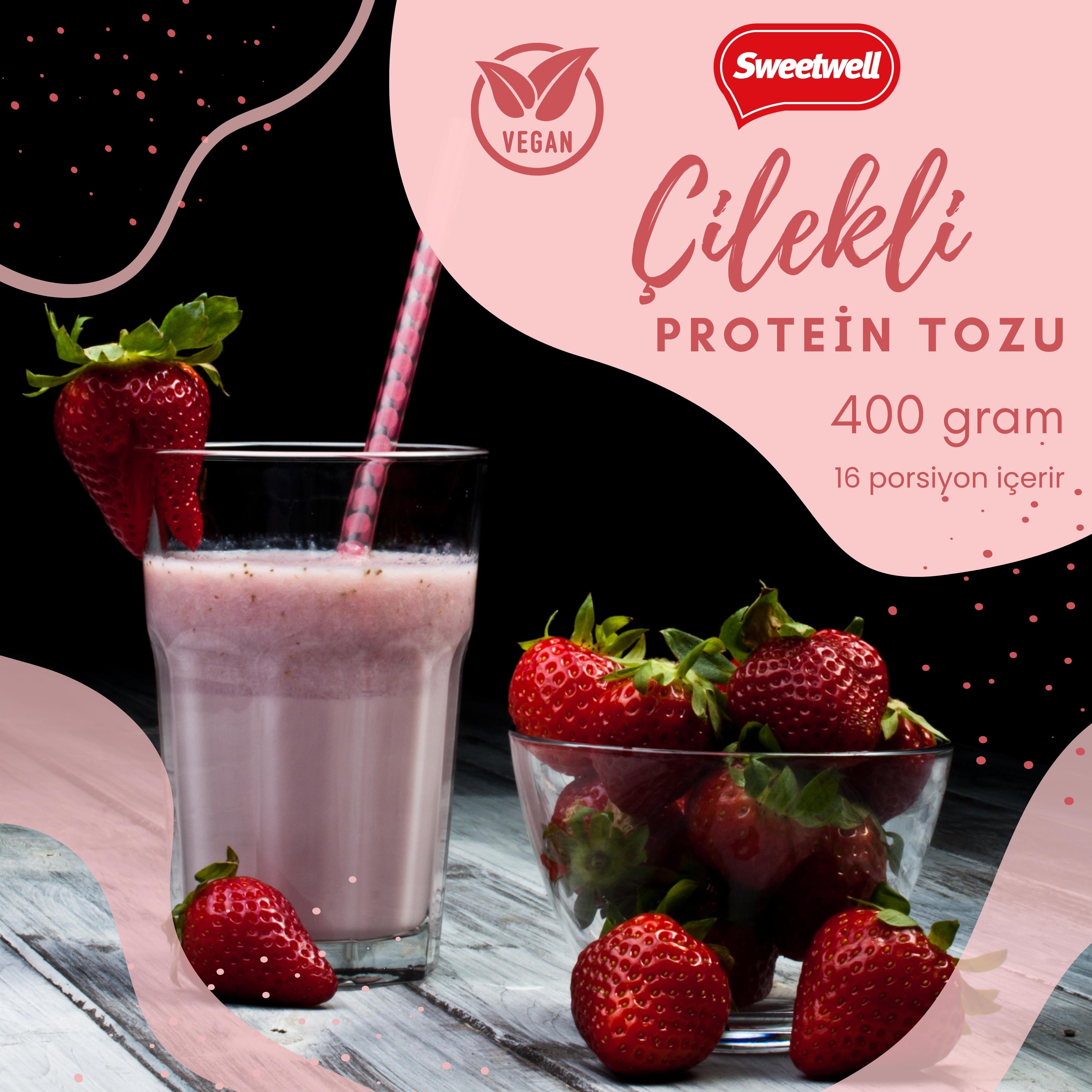 Sweetwell Çilek Aromalı Vegan Bezelye Proteini Tozu 400 Gr - %83 Protein İçerir Pae Protein Powder Strawberry