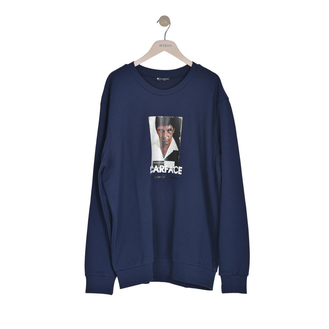 355738578219TONY MONTANA SW-1031 ERKEK SWEATSHIRT  MARINE