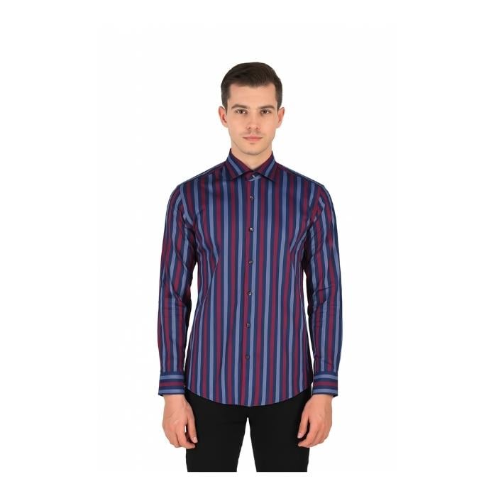 750703474952GİANTPORT C1058.A1 ERKEK GÖMLEK  BORDO-LACİVERT
