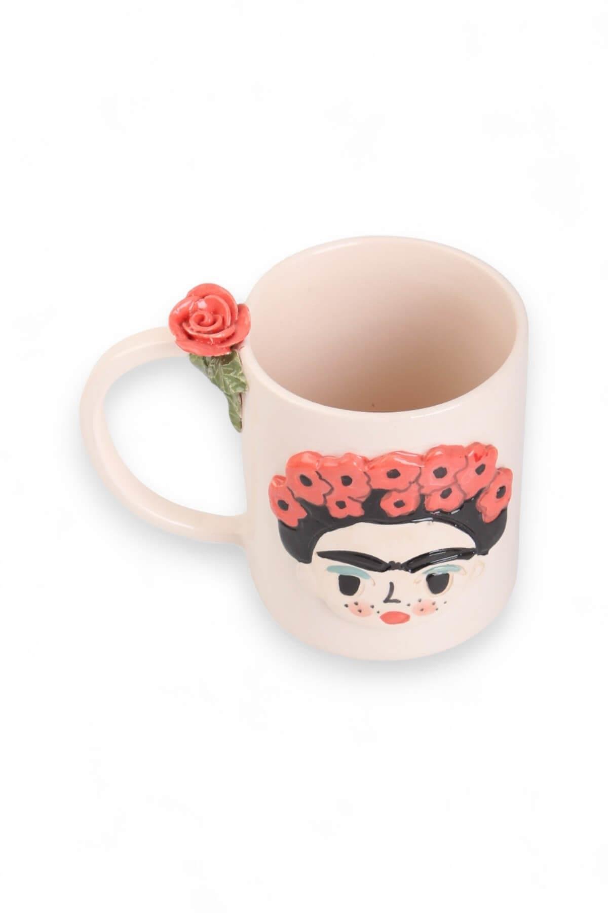 Seramik El Yapımı Gelincik Çiçekli  Frida Kahlo Kupa