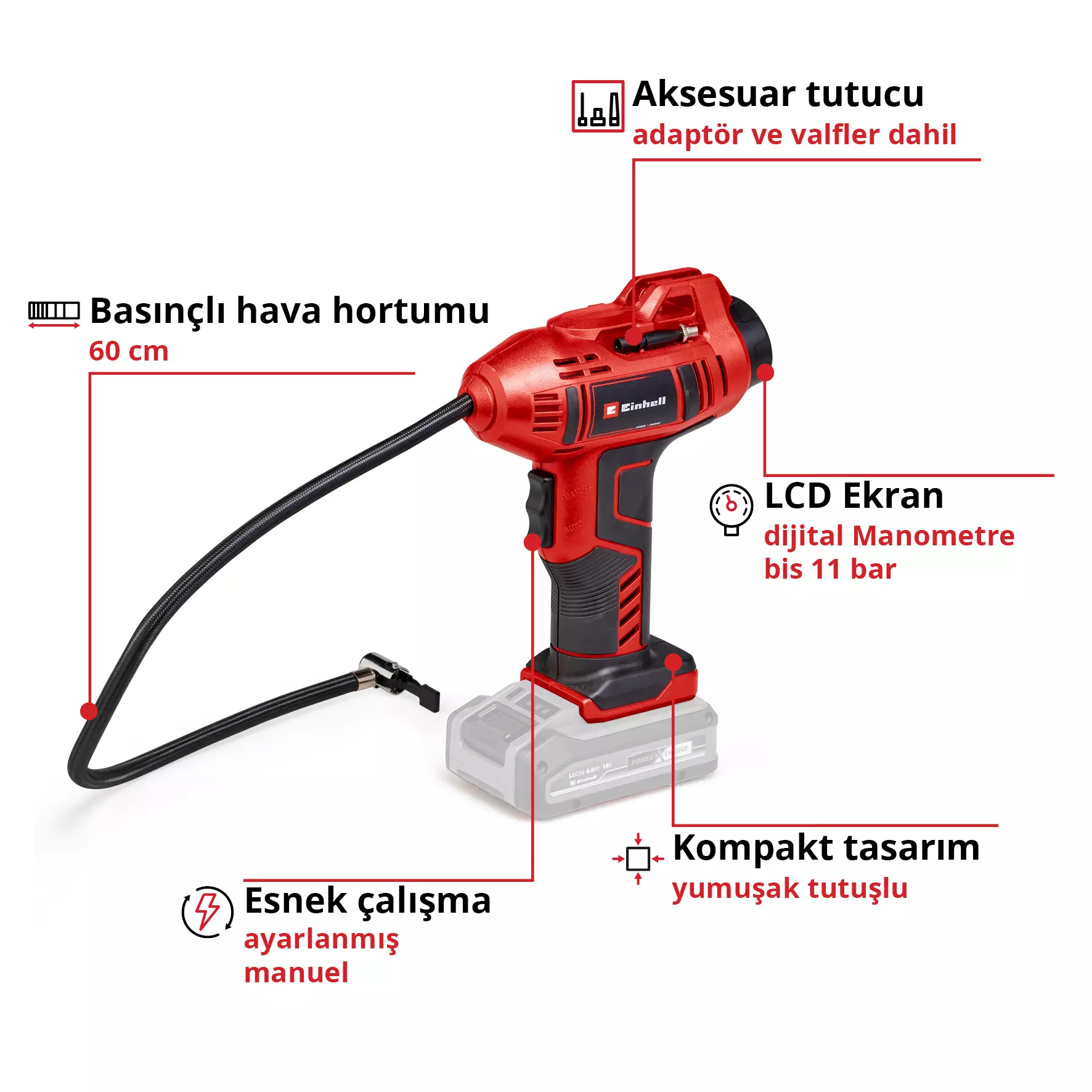 Einhell CE-CC 18 Li - Solo Akülü Oto Hava Kompresörü (Akü Dahil Değildir)Einhell2071010Hava Pompaları-LastikTR.com